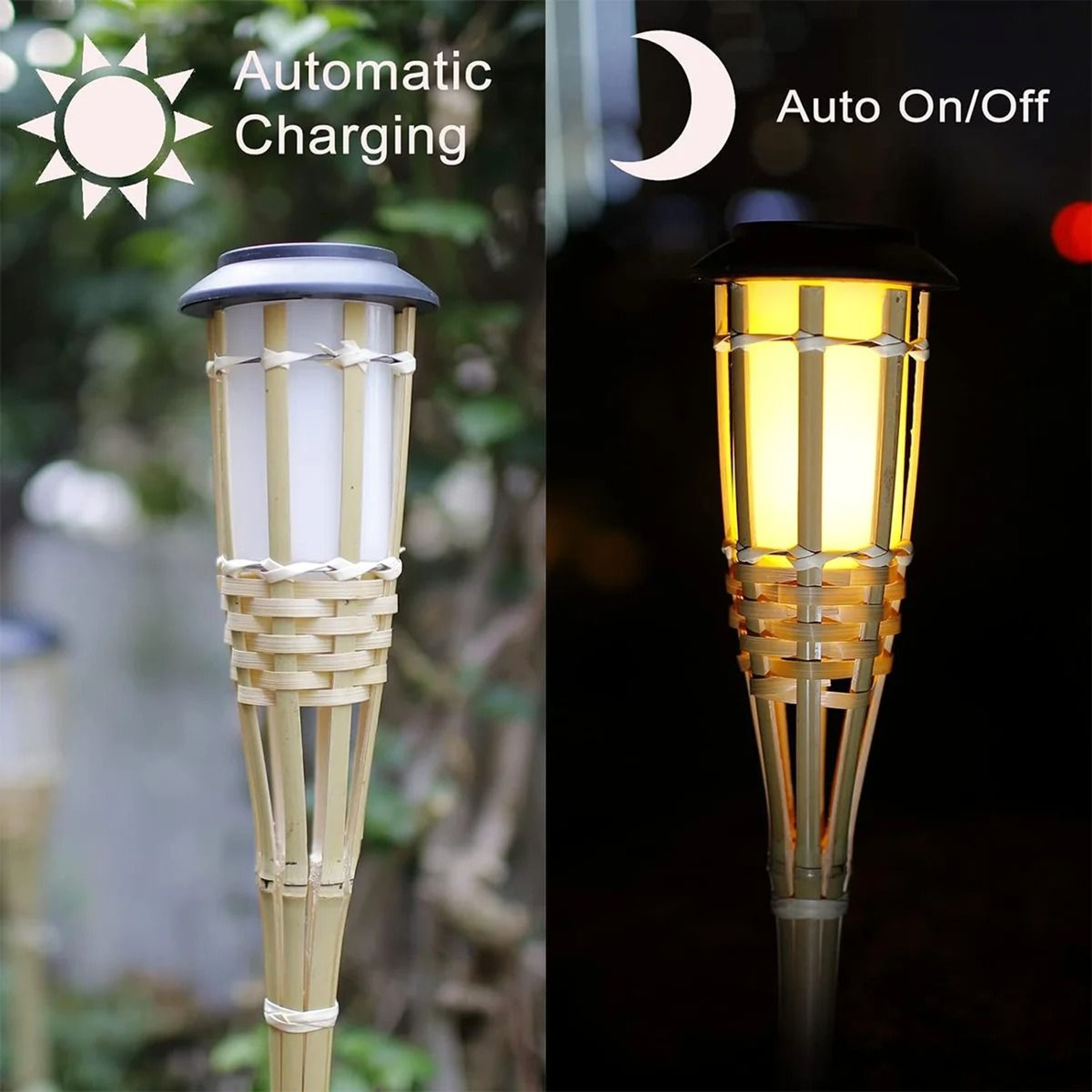 Solar Flickering Flame Torch Light Outdoor Garden Bamboo Pathway Decoration 3