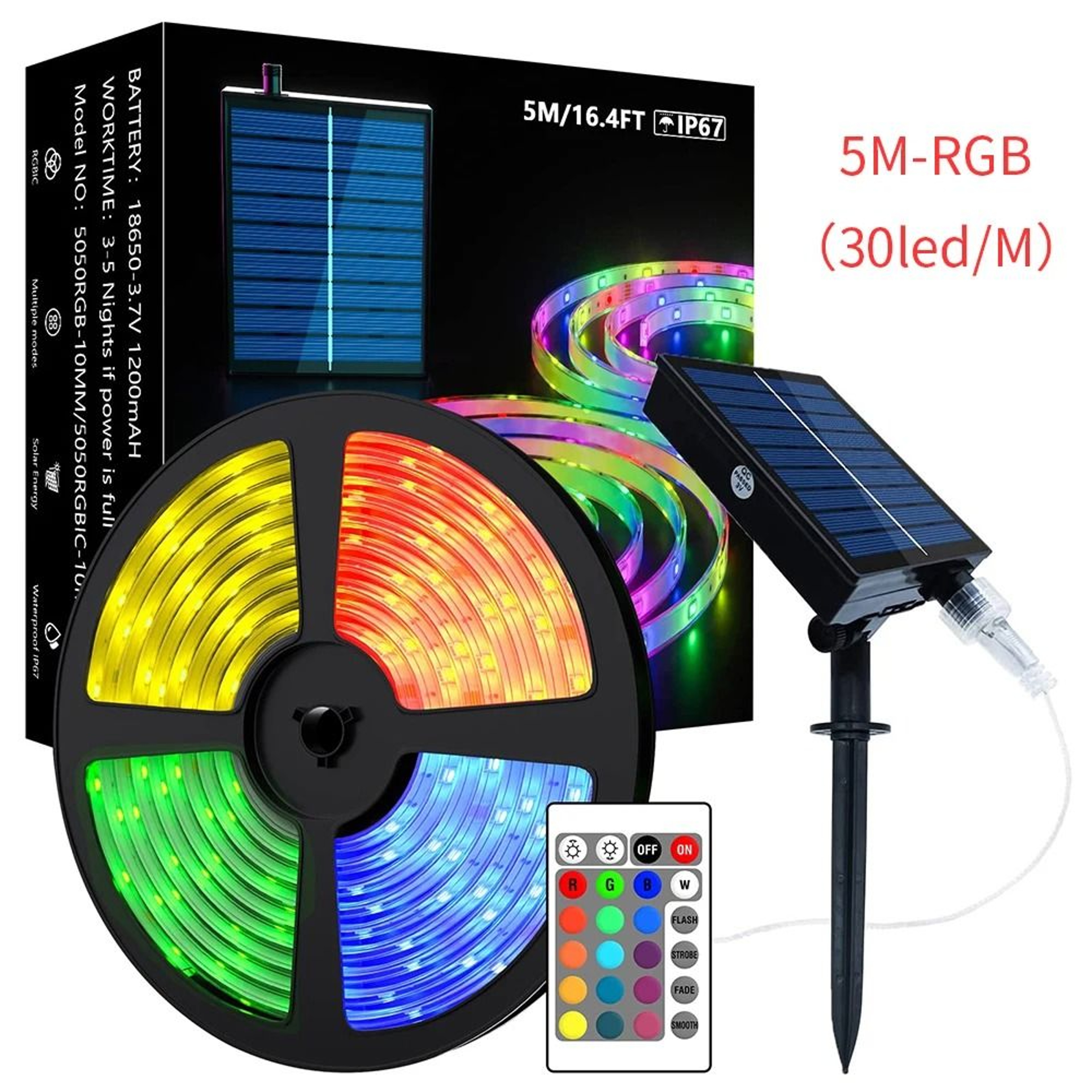 5050 RGB Solar Strip Outdoor LED Color Decorative String Light For Garden And Home 13