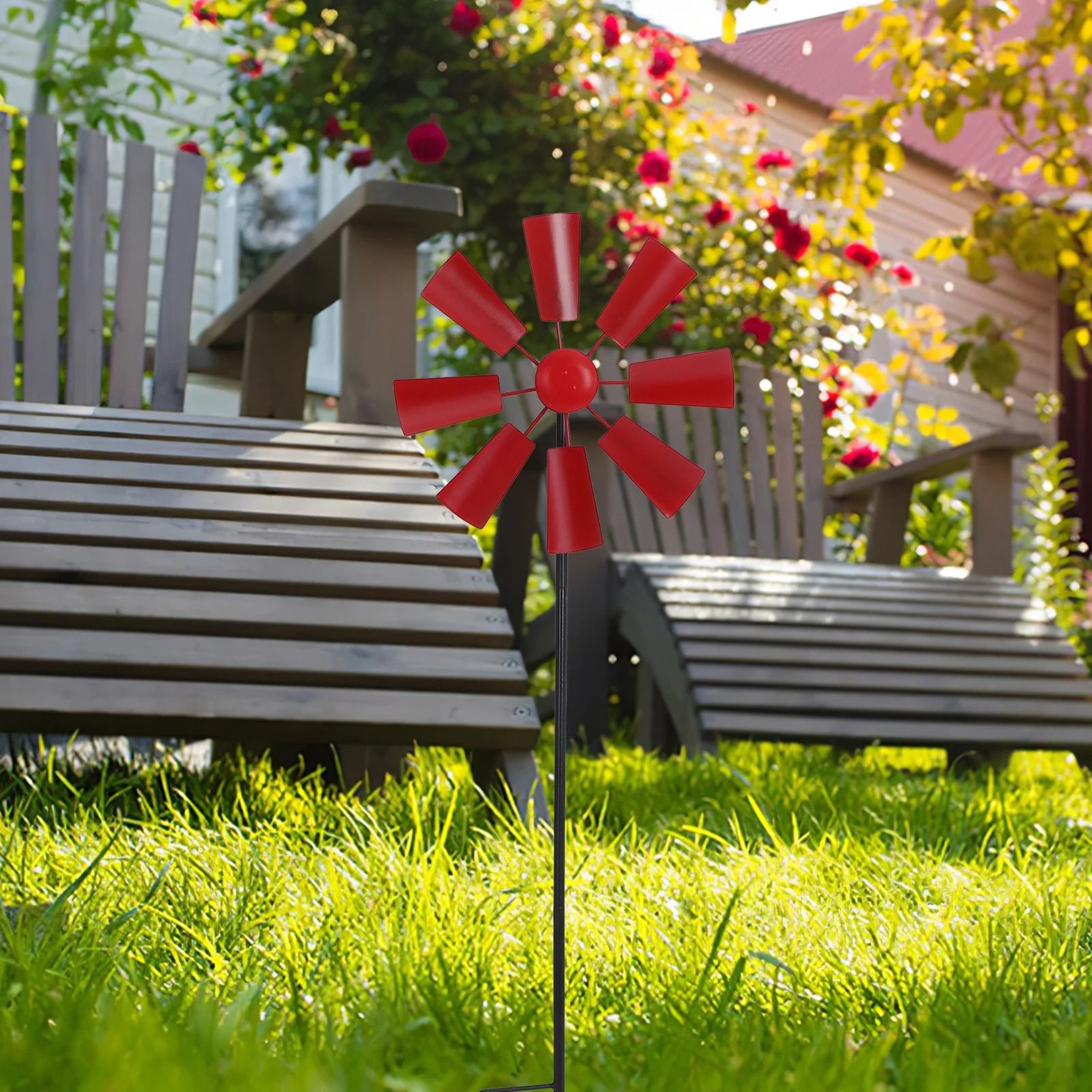 Iron Windmill Garden Stake Outdoor Rotating Windmill Decoration For Yard And Lawn 3