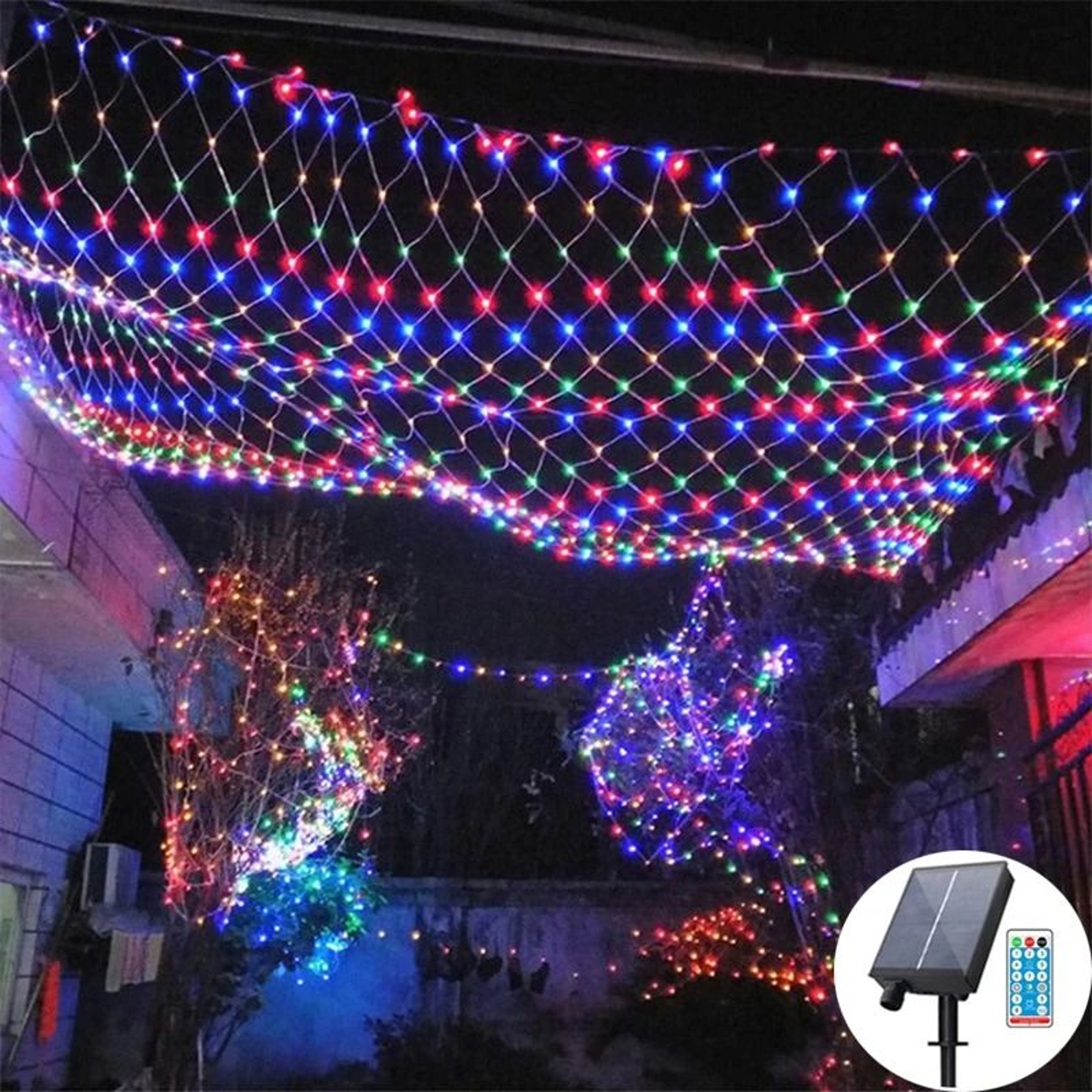 Solar Curtain Fairy Net Lights 3x2m Outdoor String Mesh For Garden And Party 0
