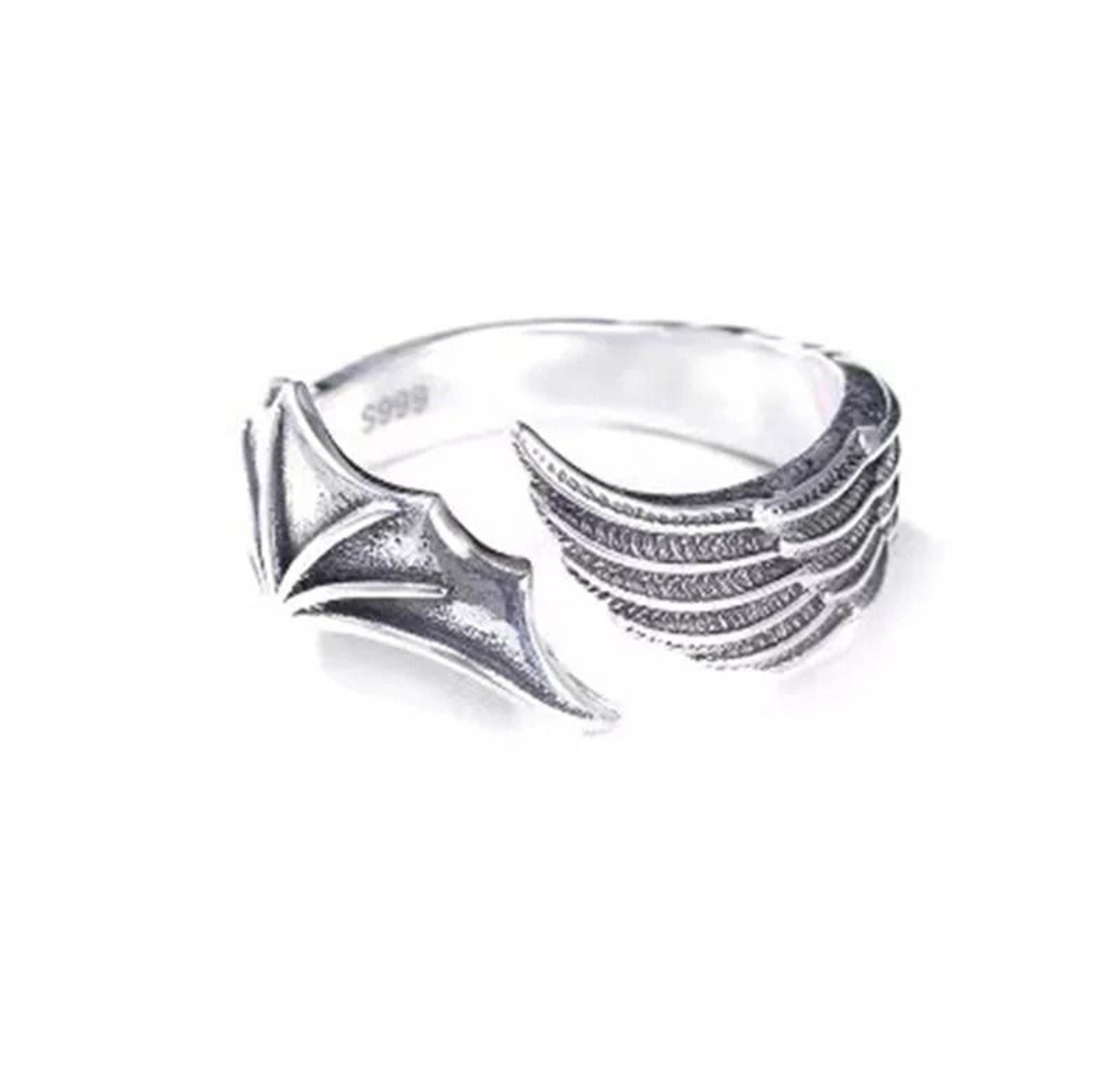 Antique Silver Dragon Wing Adjustable Ring For Men Gothic Punk Jewelry 6