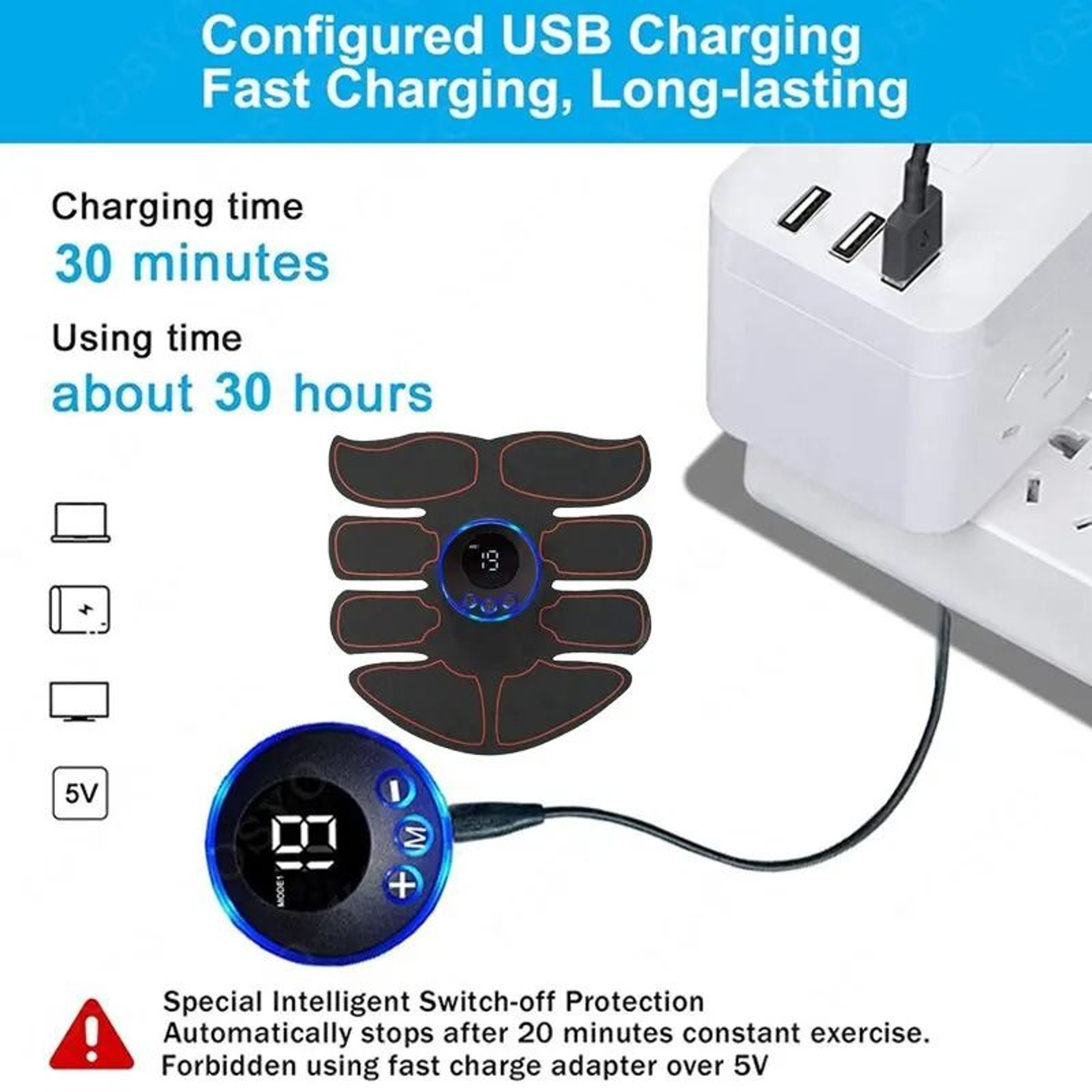 Abdominal Muscle Massager Fitness Arm Training Patch USB Rechargeable Muscle Exerciser 3