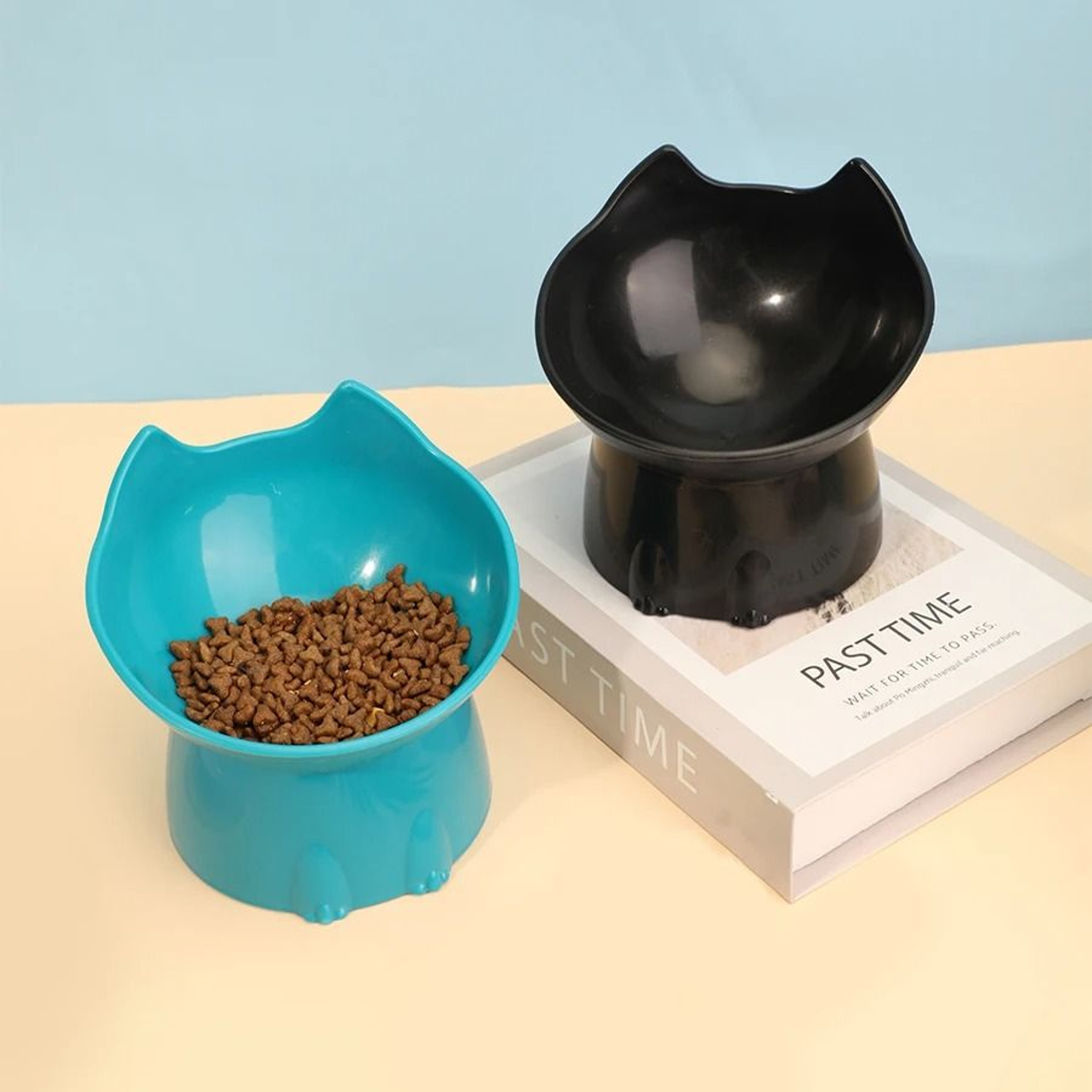 WhiskerWare Elevated Cat Bowl Anti Tip Raised Pet Feeding Dish With Tilted Edge 2