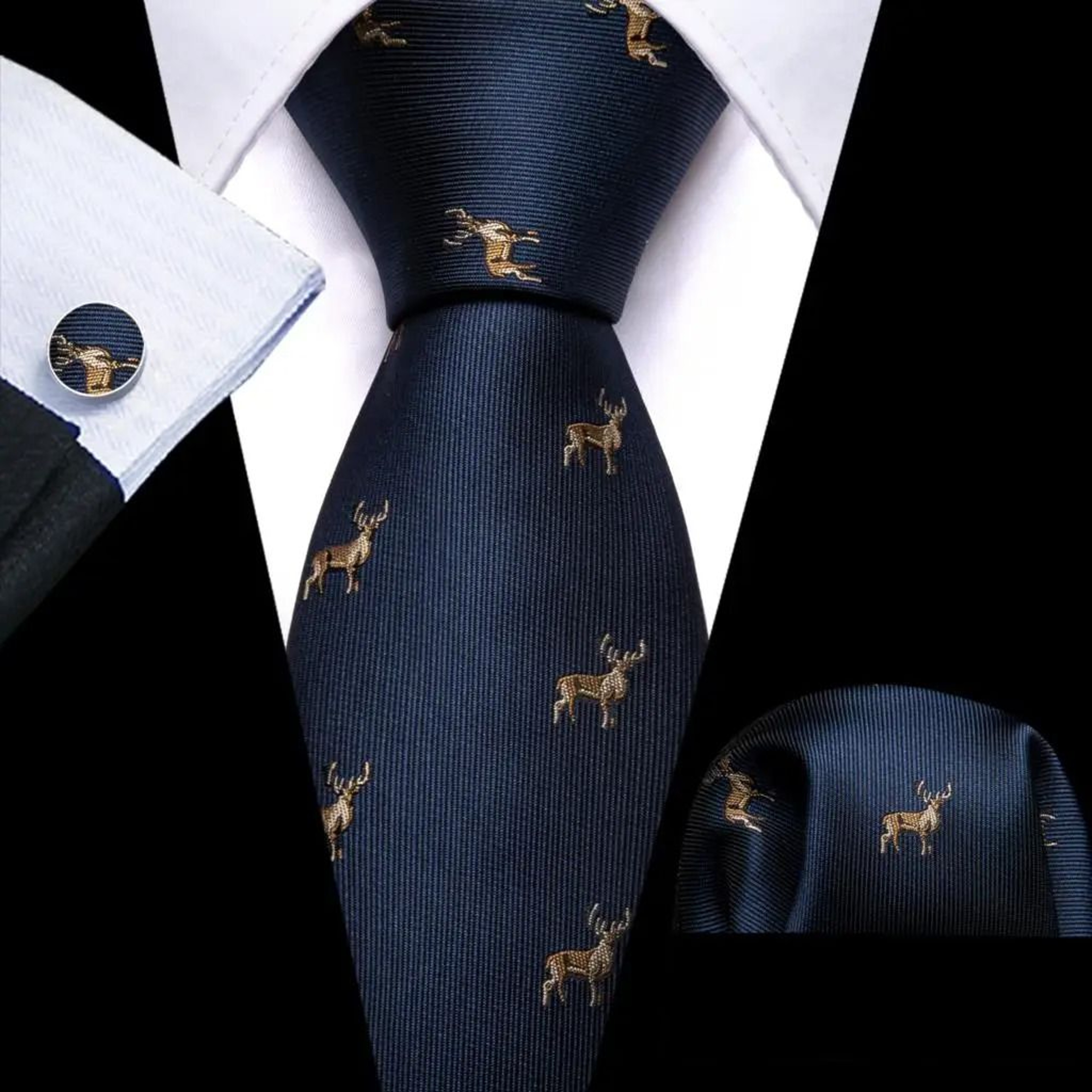 Purple Silk Bat Pattern Men Tie Set With Pocket Square And Cufflinks 2