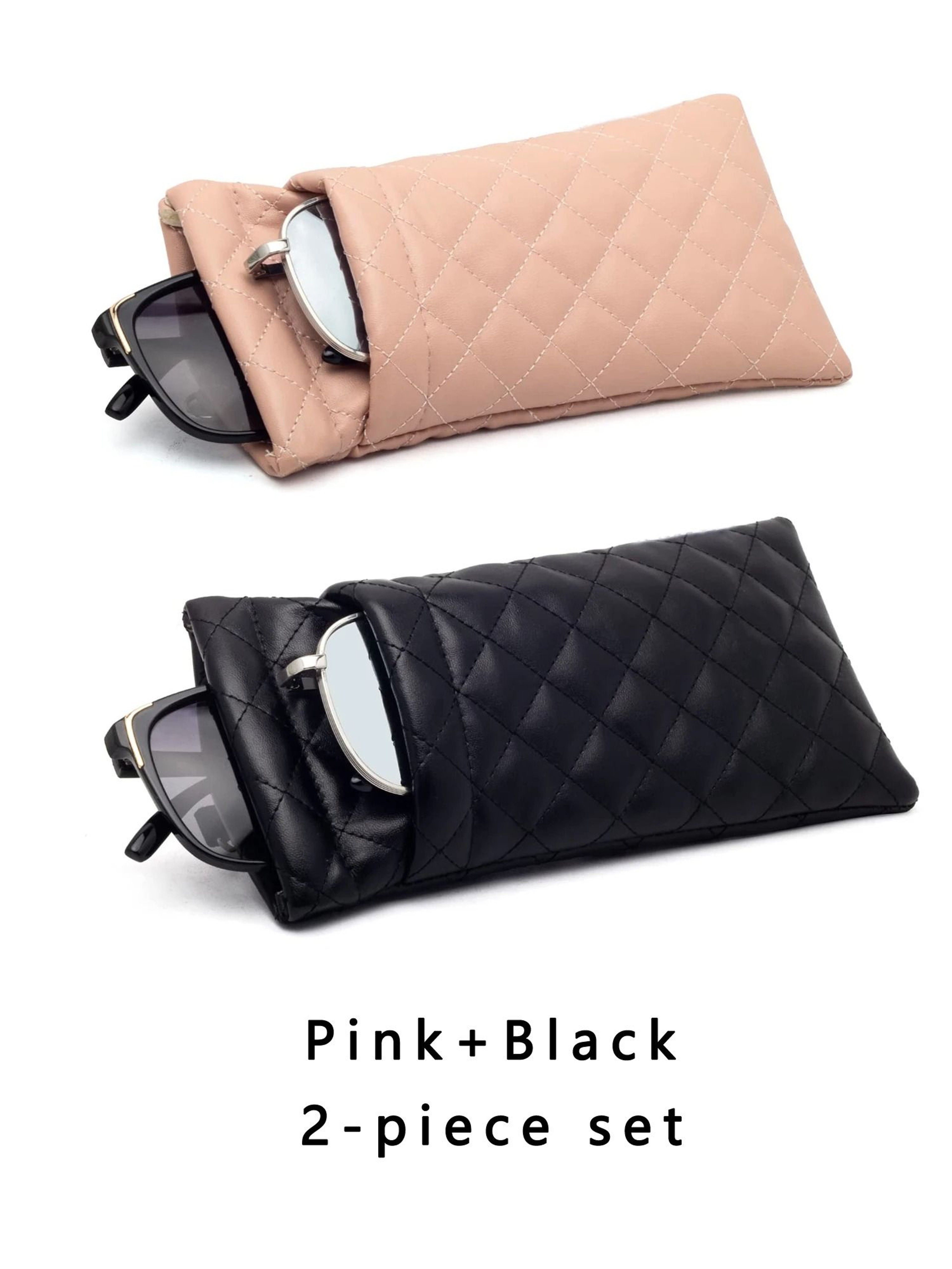 Double Layer Portable Squeeze Glasses Case PU Leather Sunglasses Storage Bag 10