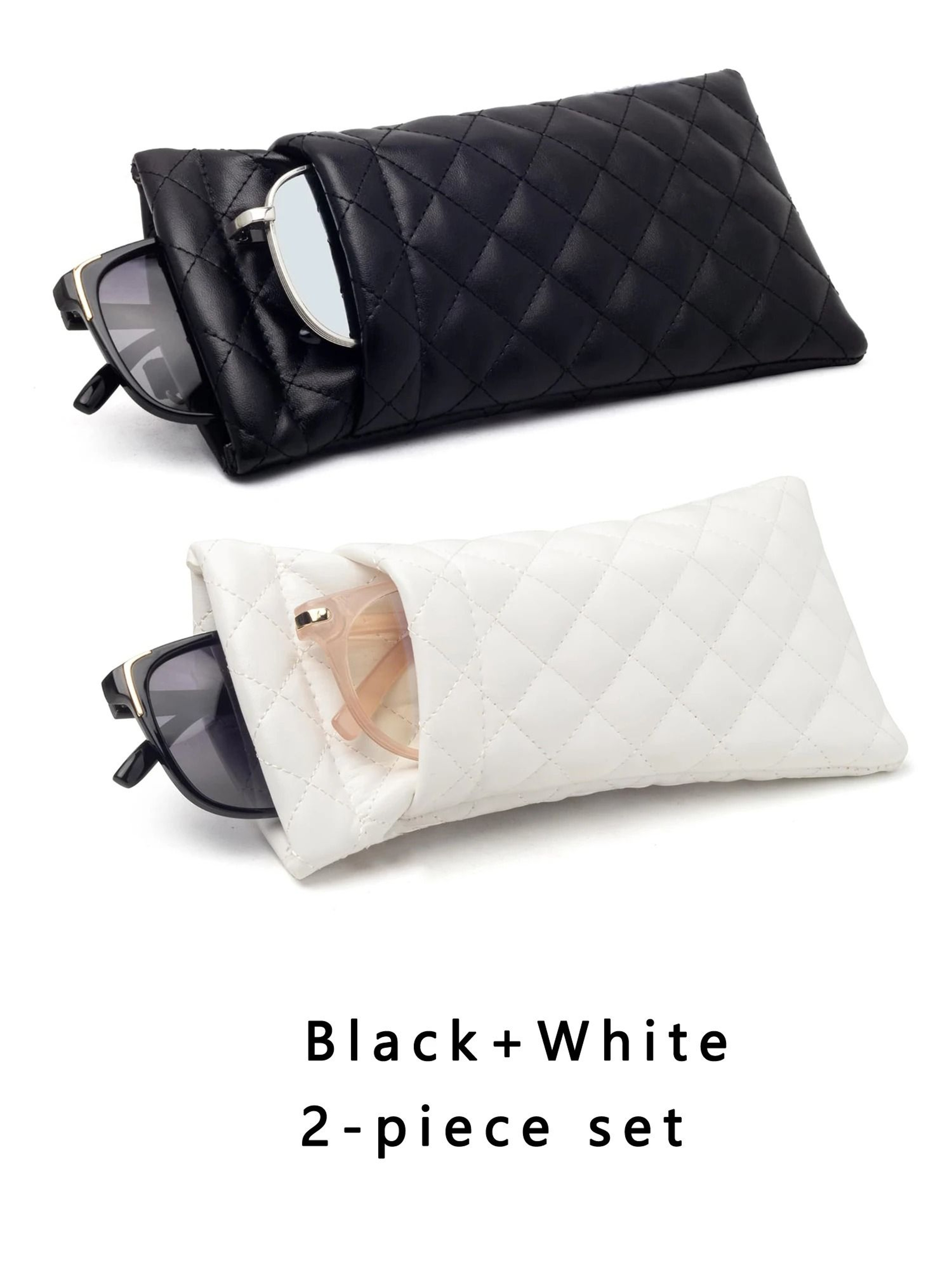 Double Layer Portable Squeeze Glasses Case PU Leather Sunglasses Storage Bag 8