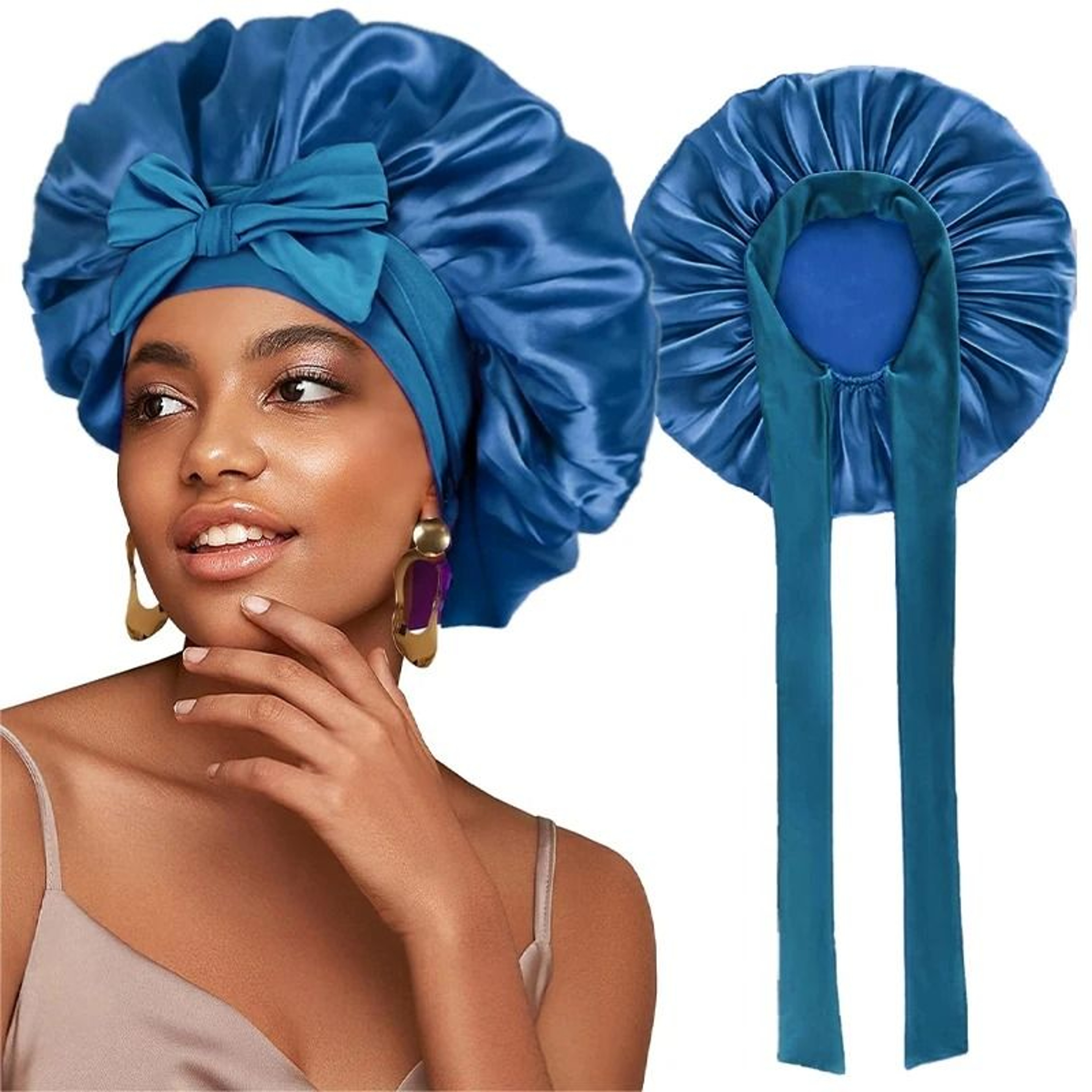 Satin Sleeping Hat With Stretchy Tie Band Adjustable Hair Bonnet For Women 16