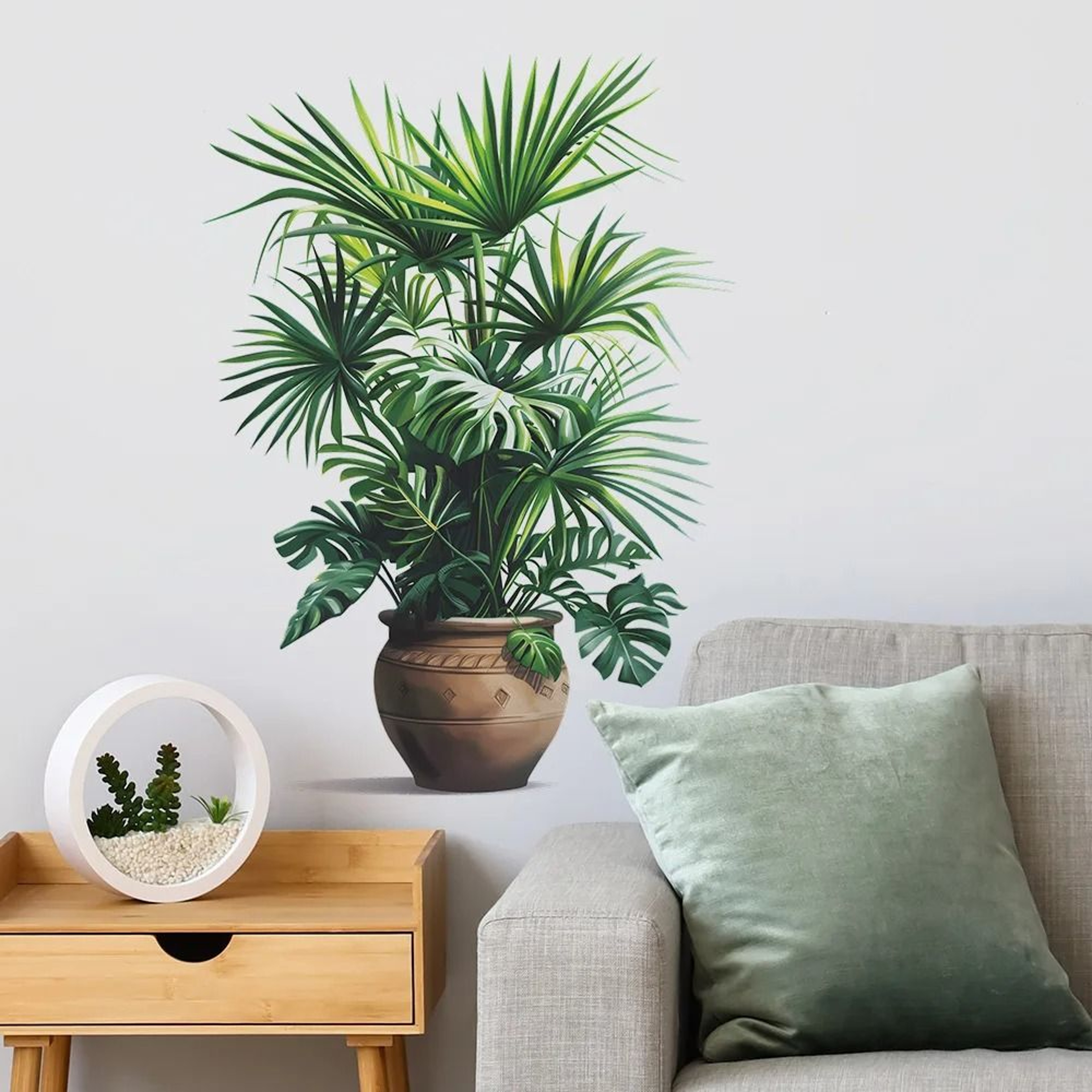 Green Plant Wall Decor Sticker For Home Living Room Bedroom Self Adhesive Potted Leaf Design 0