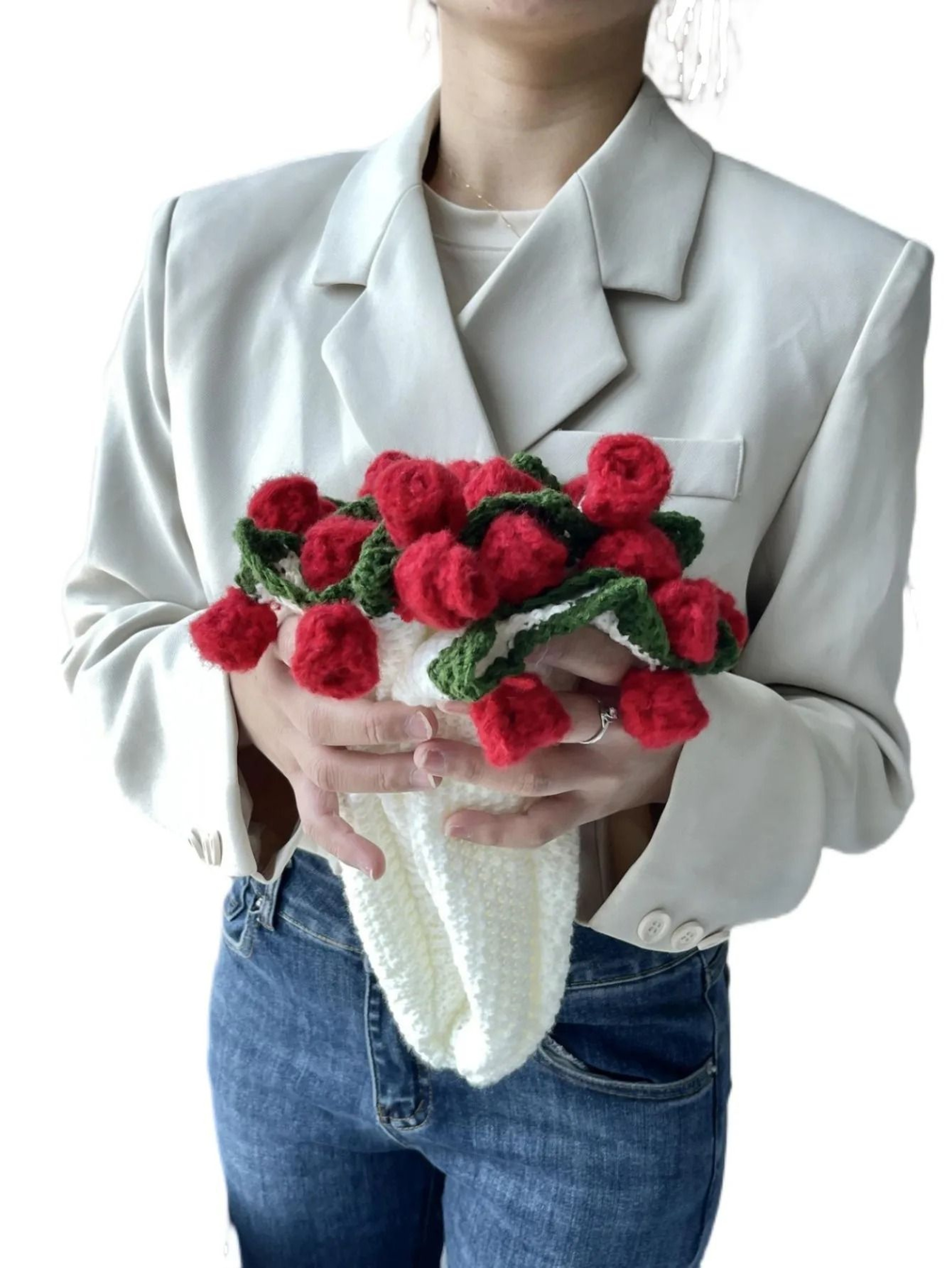 Rose Bouquet Crochet Blanket Handmade Soft Acrylic Throw 6