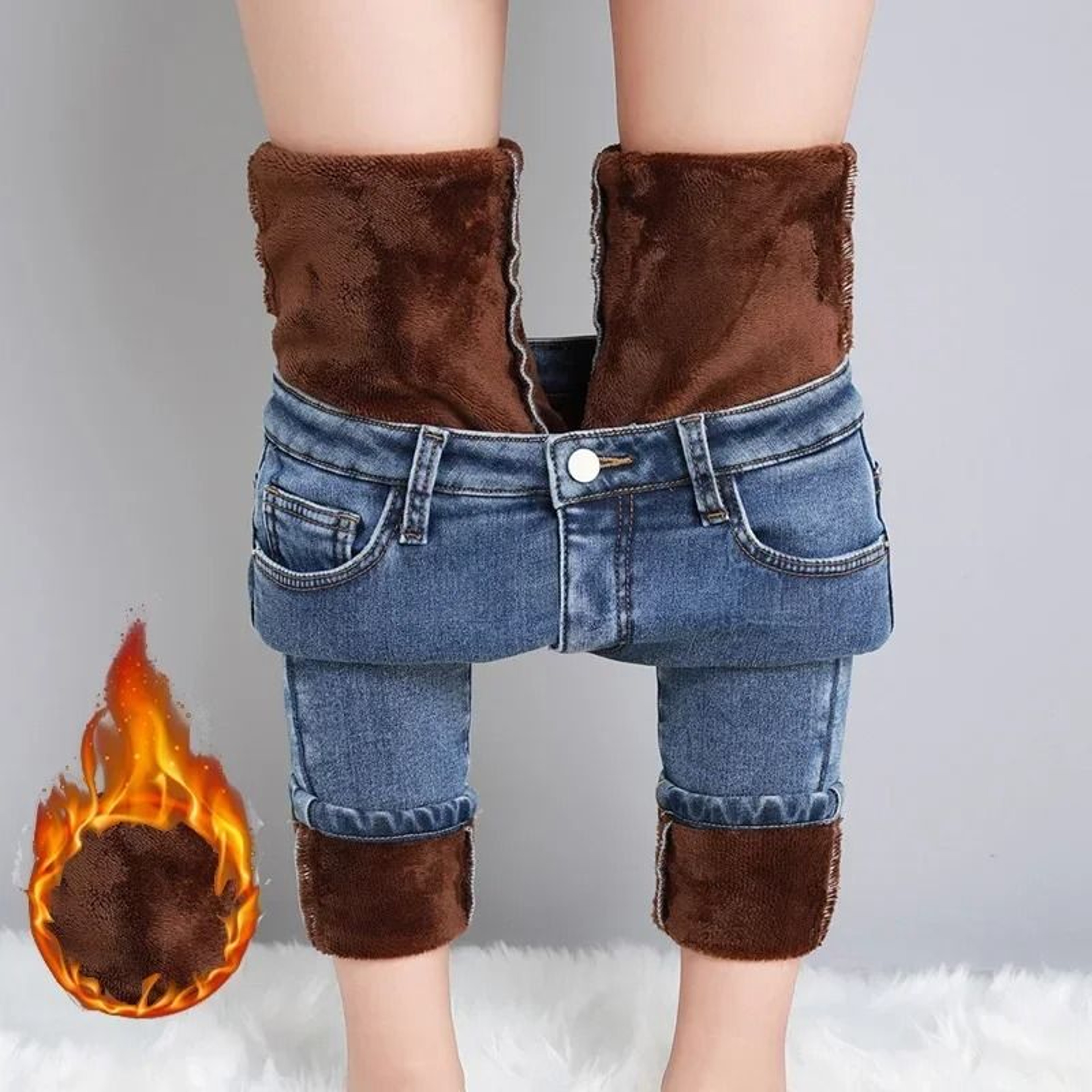 Women Thermal Jeans Winter Warm Fleece Stretch Skinny Pants 4