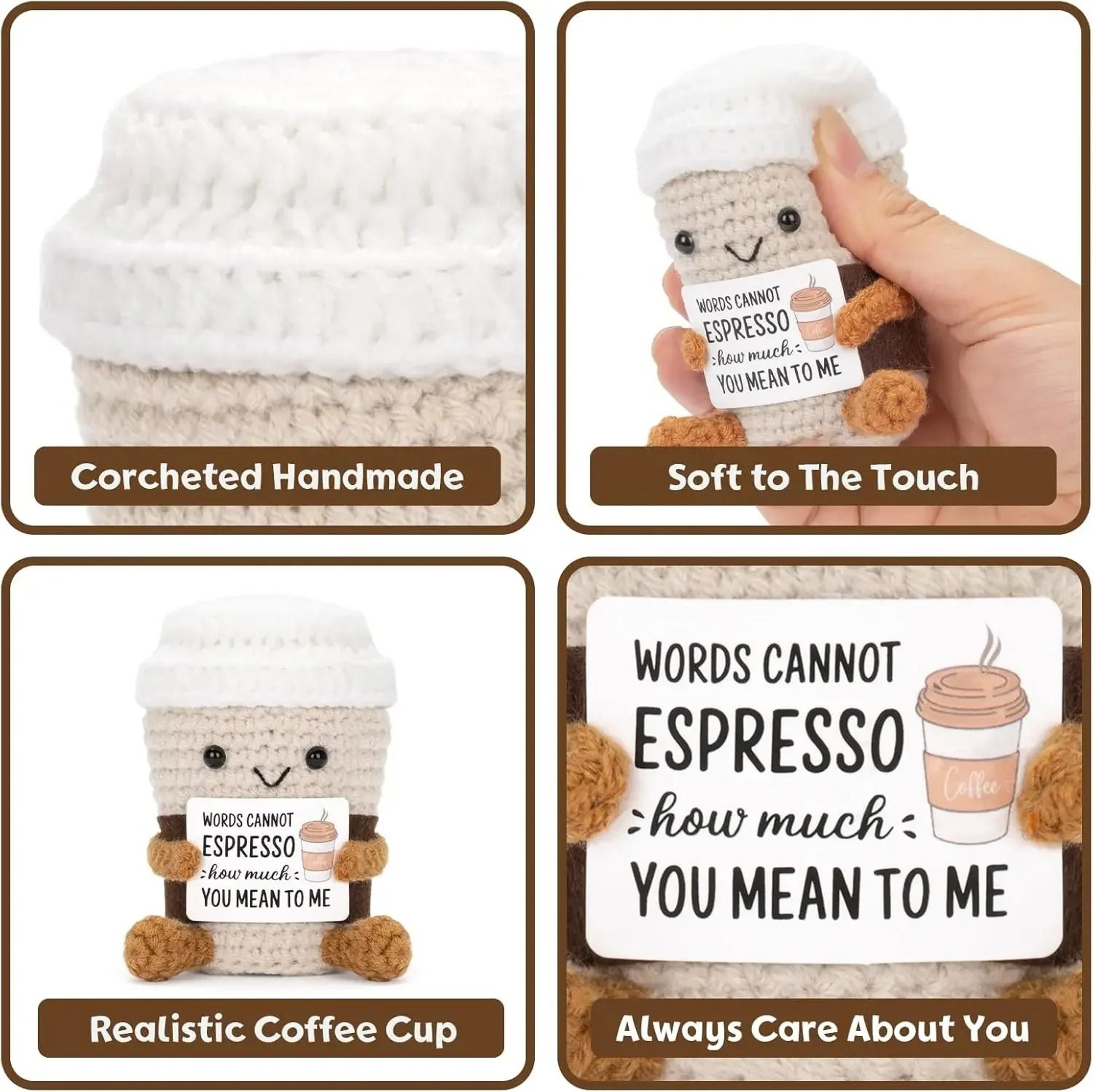 Funny Crochet Emotional Support Coffee Doll Handmade Knitted Ornament 1