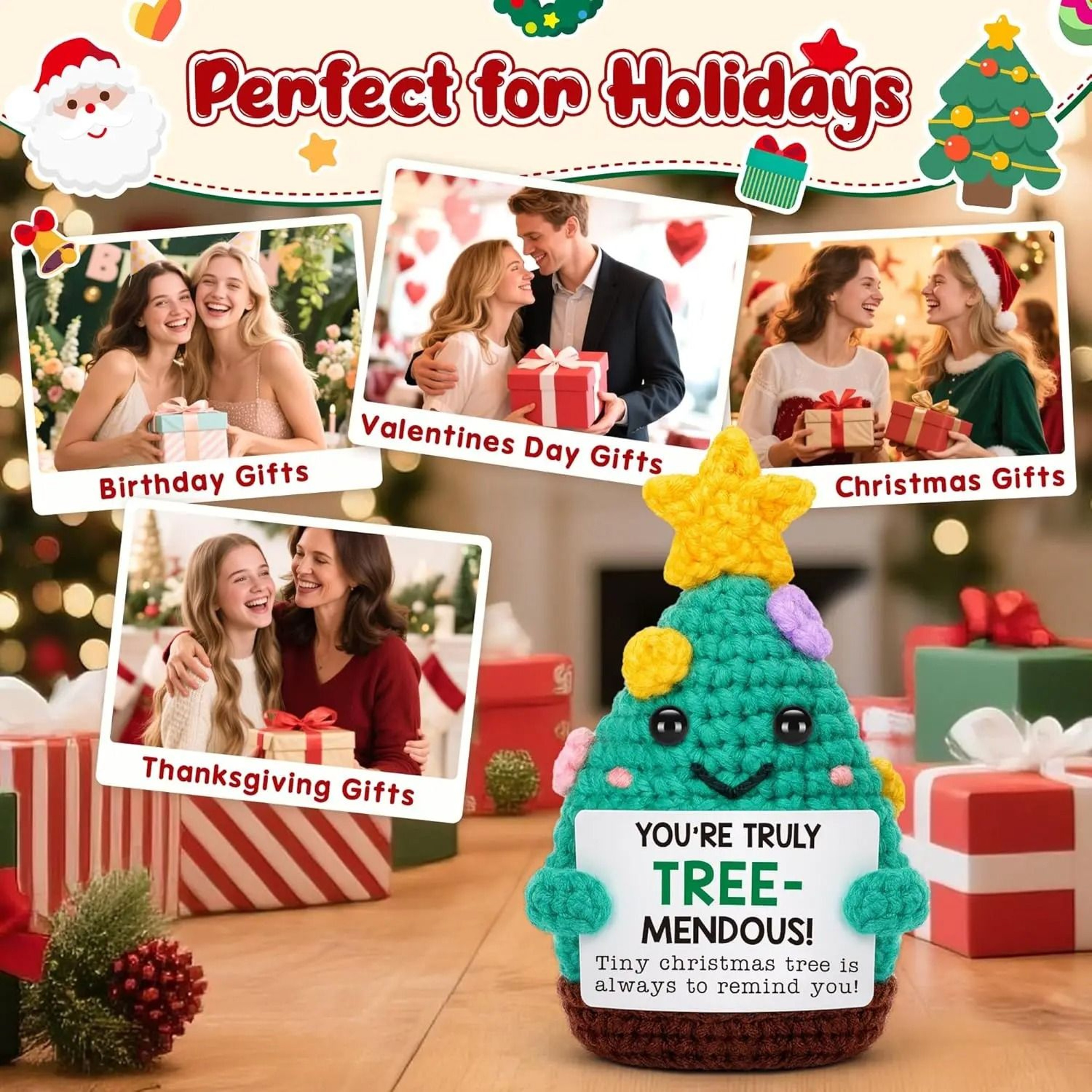 Mini Handmade Christmas Tree Crochet Decor Cheer Up Holiday Gift 4