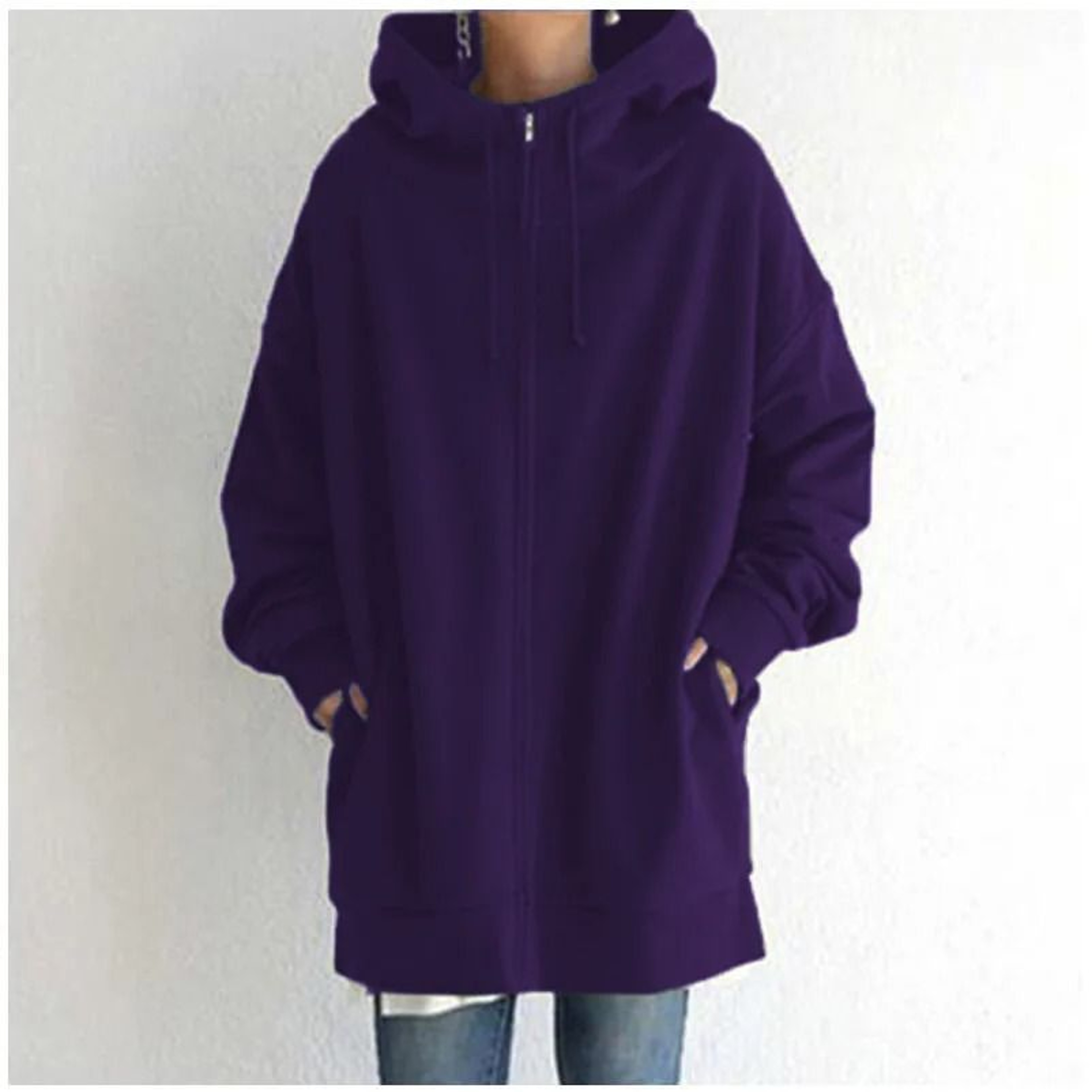 Oversized Women Hooded Coat Loose Velvet Long Sleeve Zip Up Sweatshirt 12