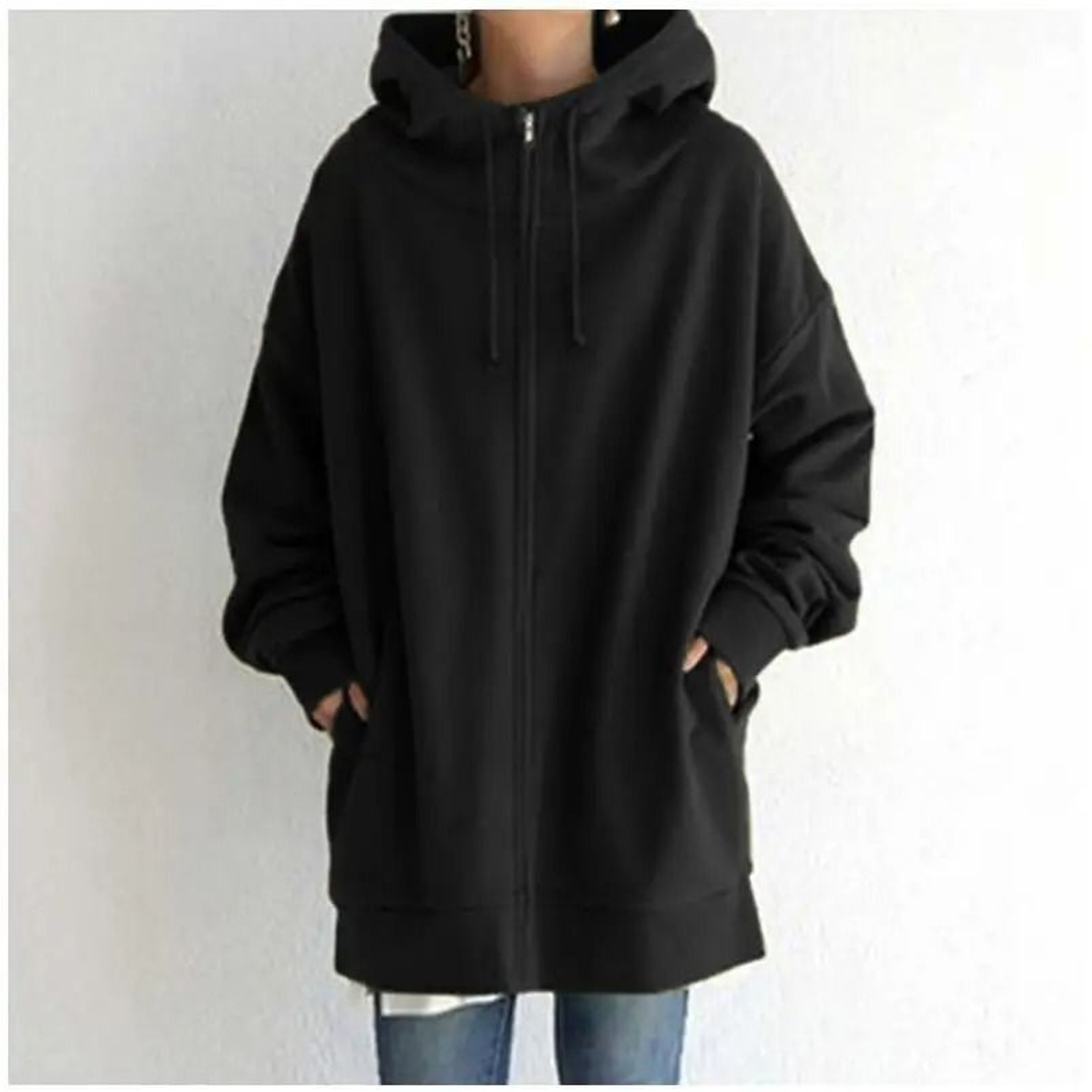 Oversized Women Hooded Coat Loose Velvet Long Sleeve Zip Up Sweatshirt 16