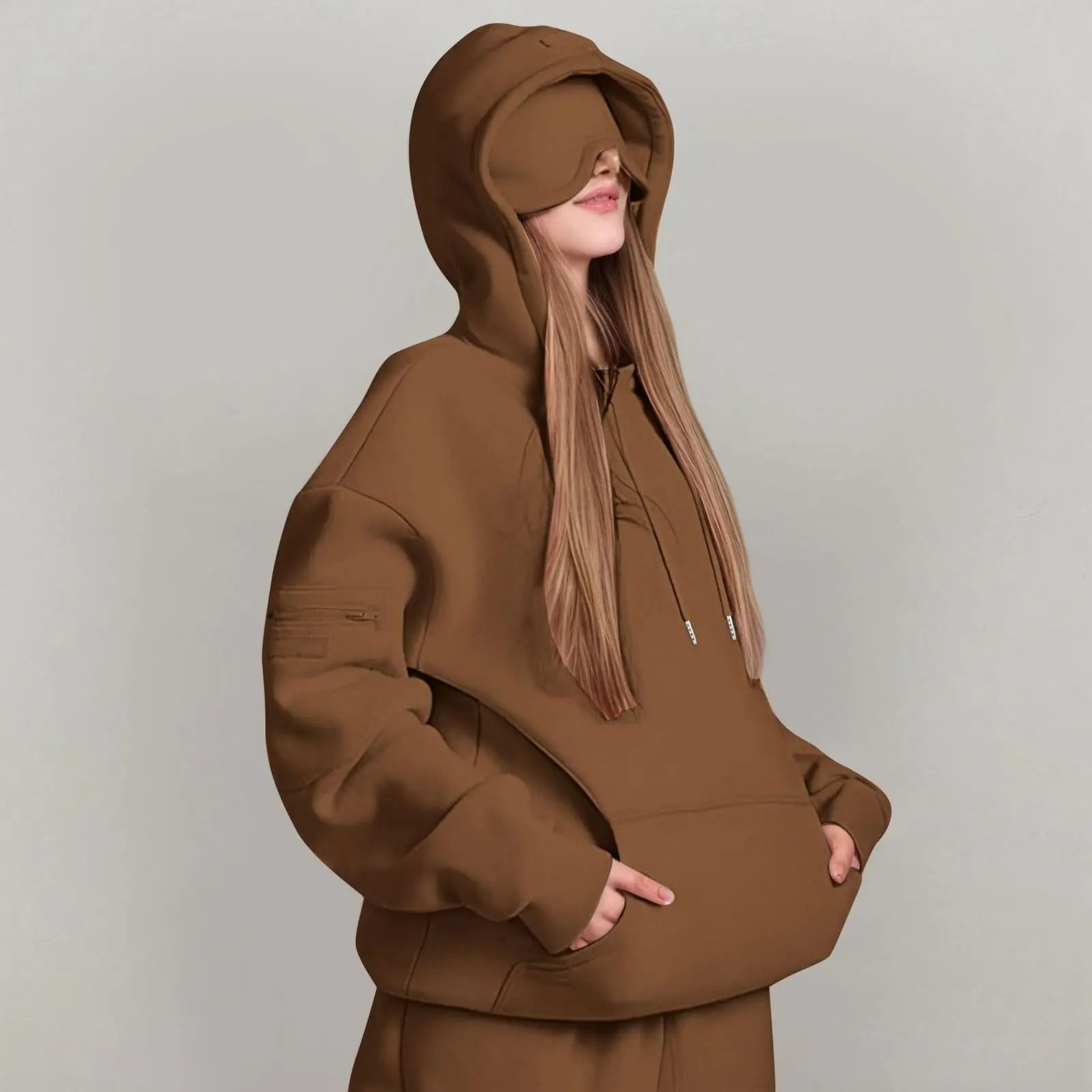 Unisex Hooded Sweatshirt With Built In Eye Mask Casual Long Sleeve Pullover 0