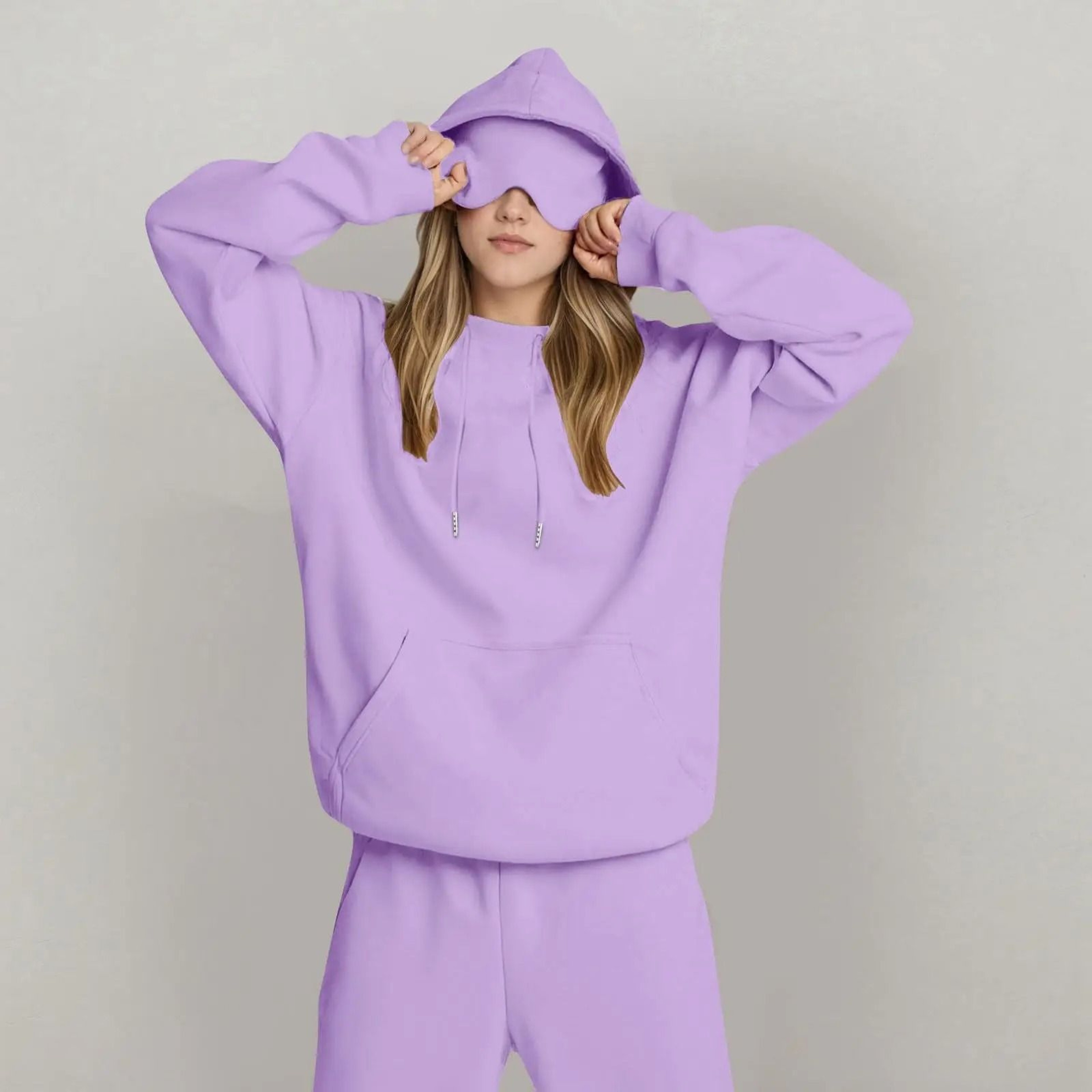 Unisex Hooded Sweatshirt With Built In Eye Mask Casual Long Sleeve Pullover 10