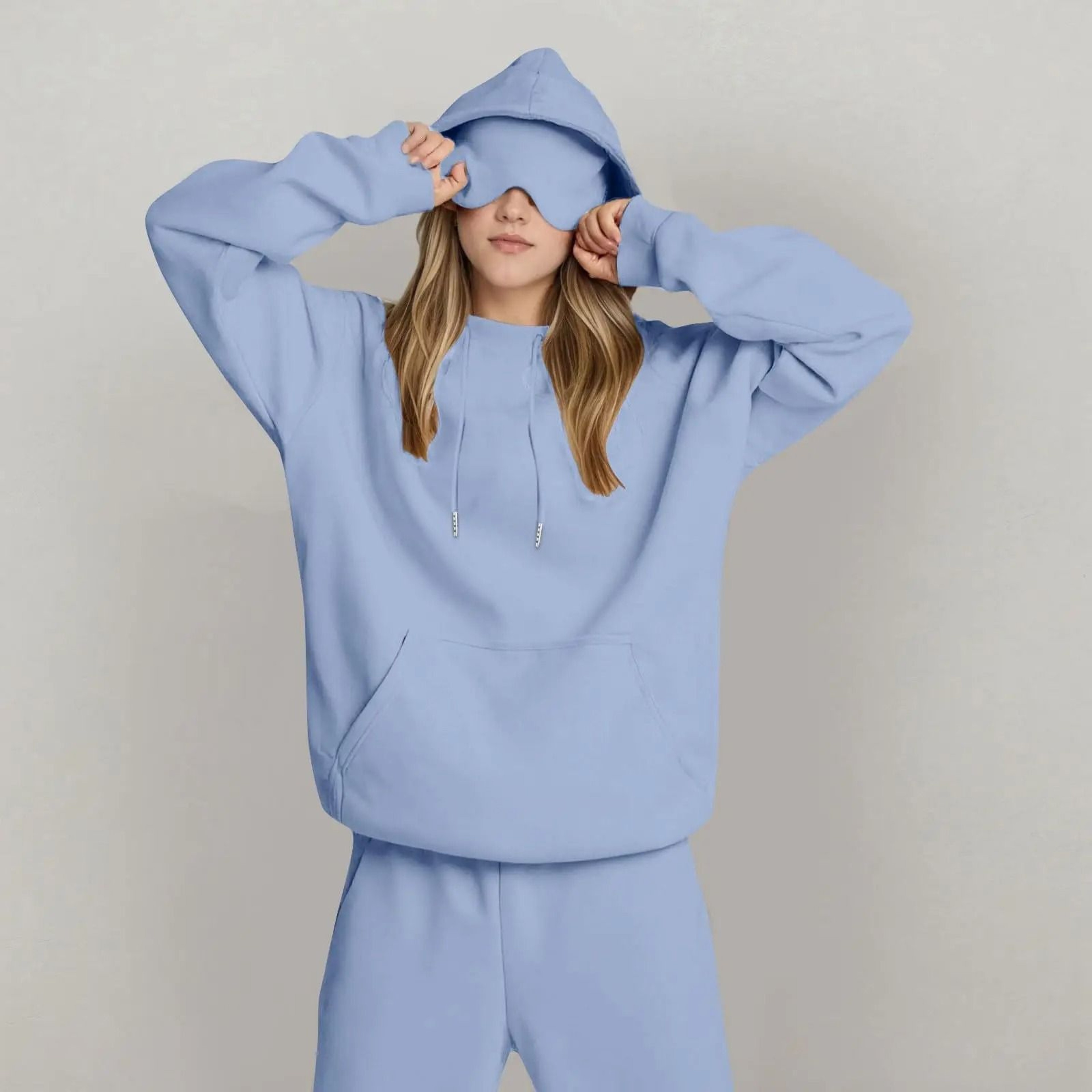 Unisex Hooded Sweatshirt With Built In Eye Mask Casual Long Sleeve Pullover 14