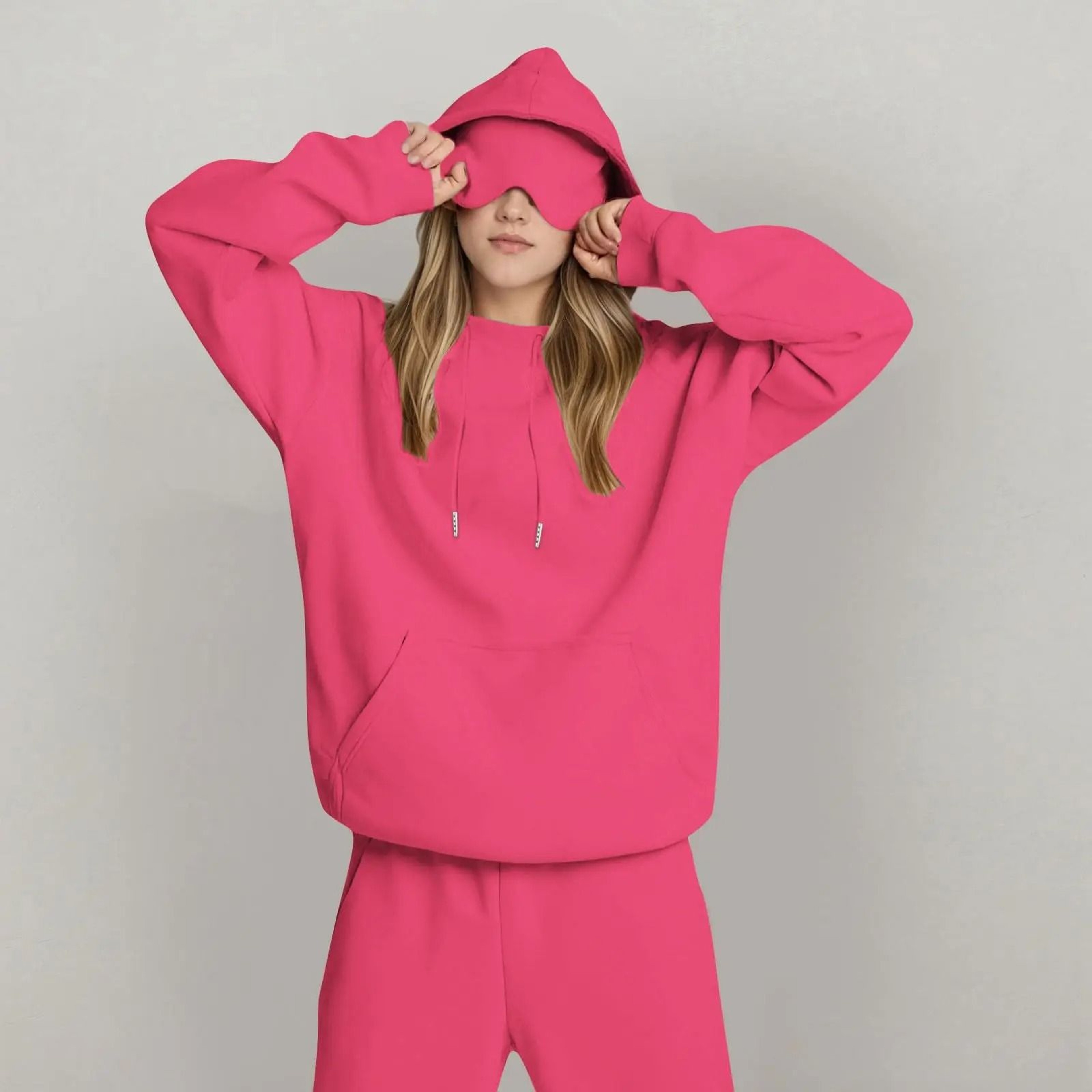 Unisex Hooded Sweatshirt With Built In Eye Mask Casual Long Sleeve Pullover 17