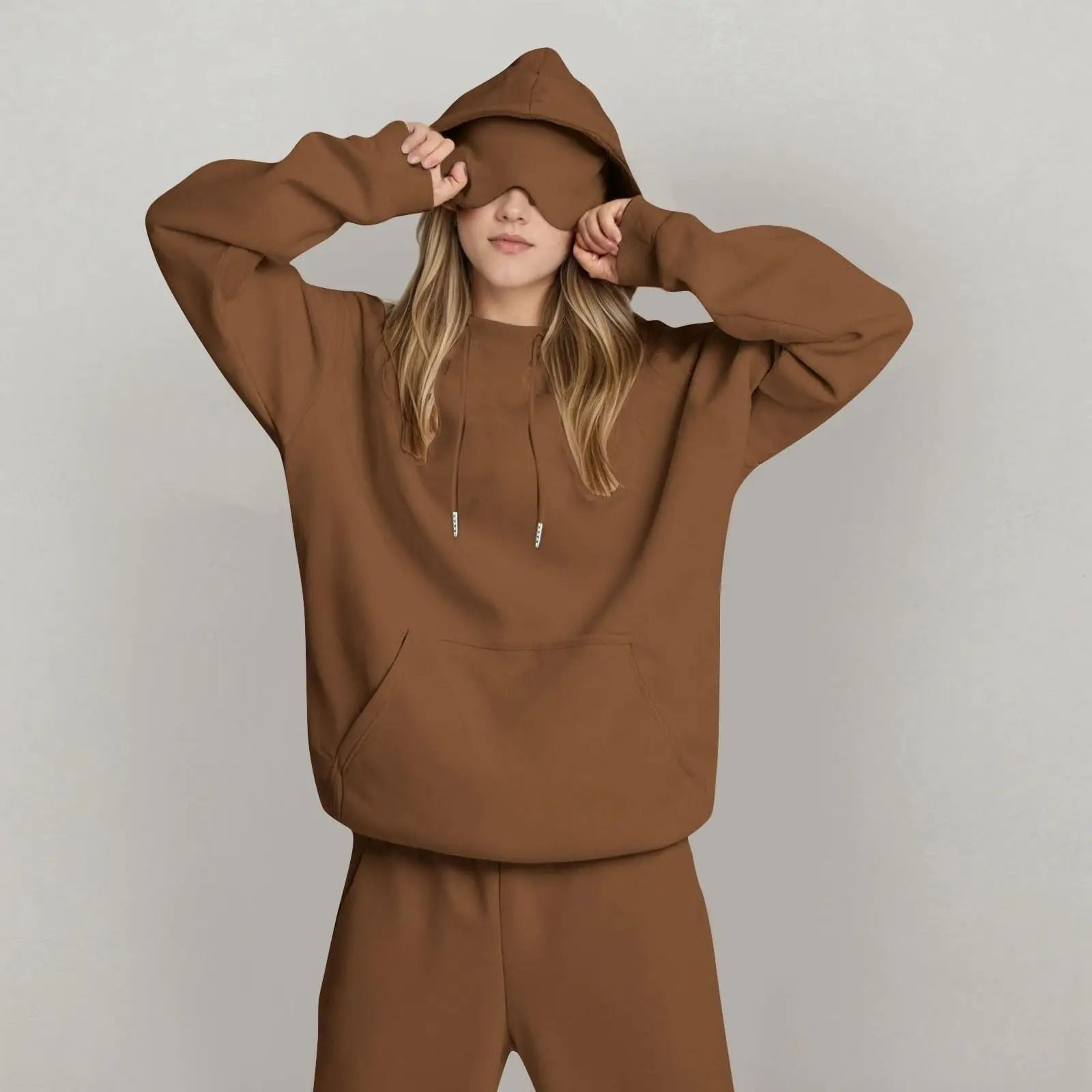 Unisex Hooded Sweatshirt With Built In Eye Mask Casual Long Sleeve Pullover 8