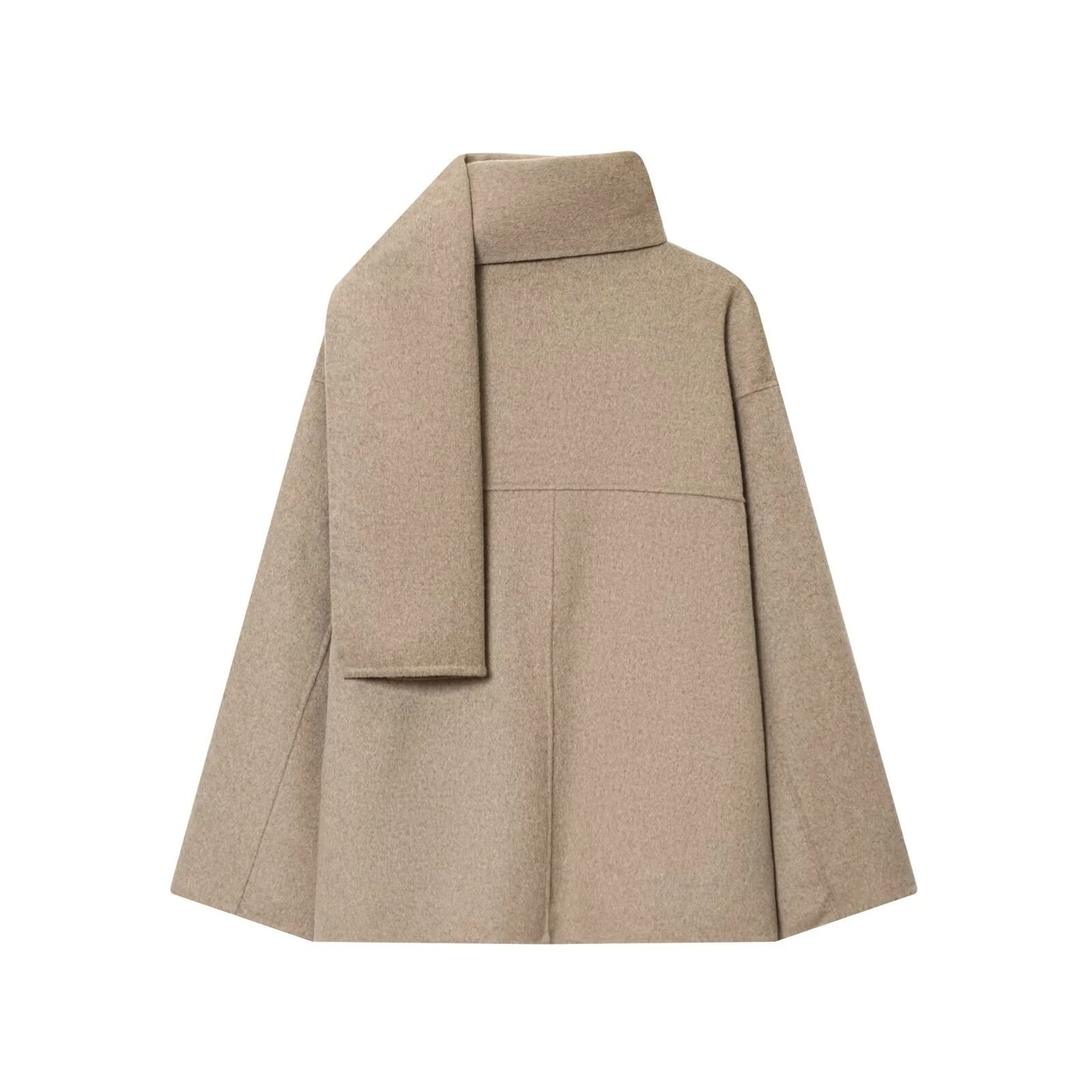 Winter Women Casual Loose Round Neck Scarf Short Coat 2