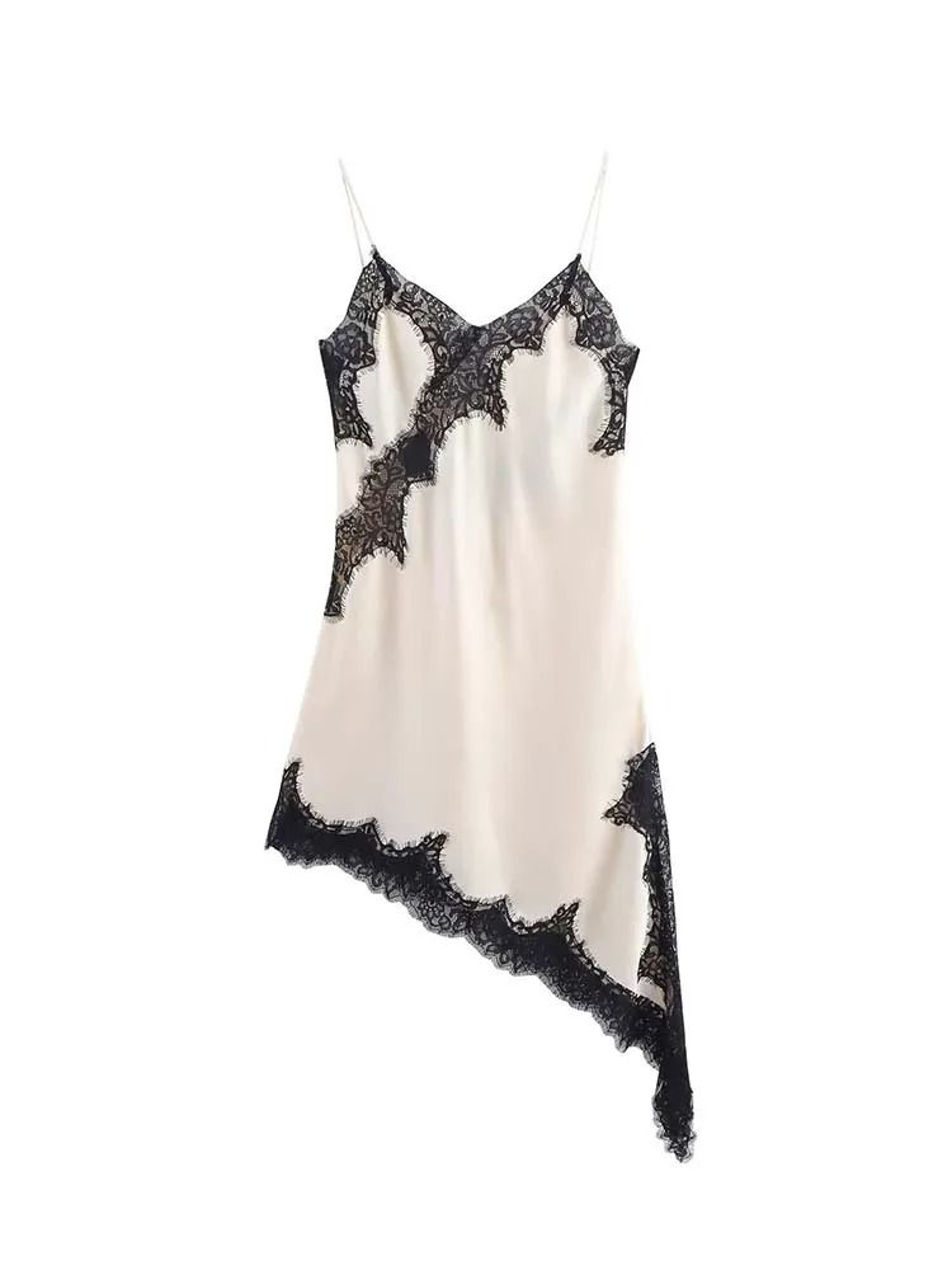 Women Fashion Sexy V Neck Lace Elegant Halter Dress Asymmetric Hem 1
