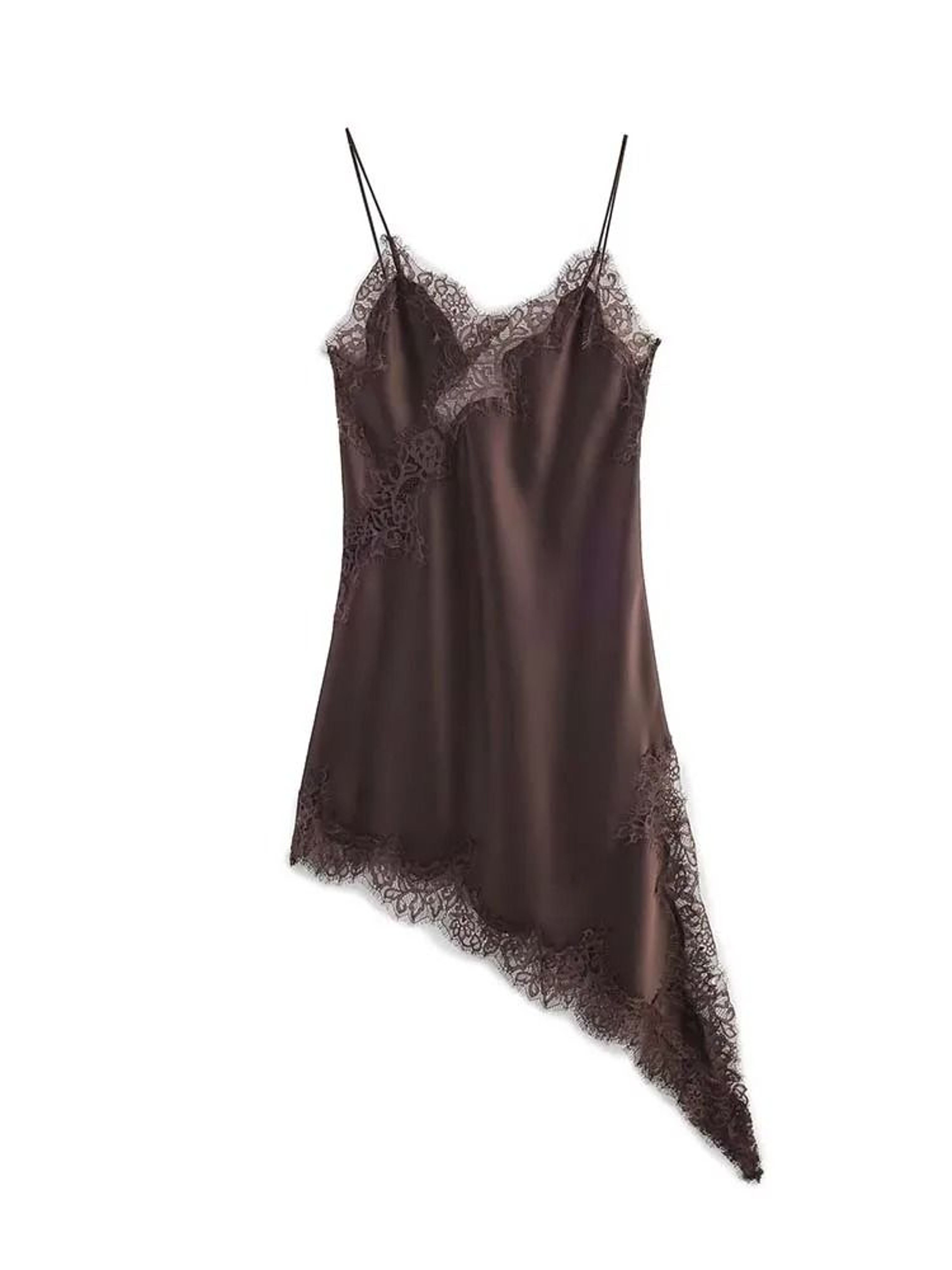 Women Fashion Sexy V Neck Lace Elegant Halter Dress Asymmetric Hem 4