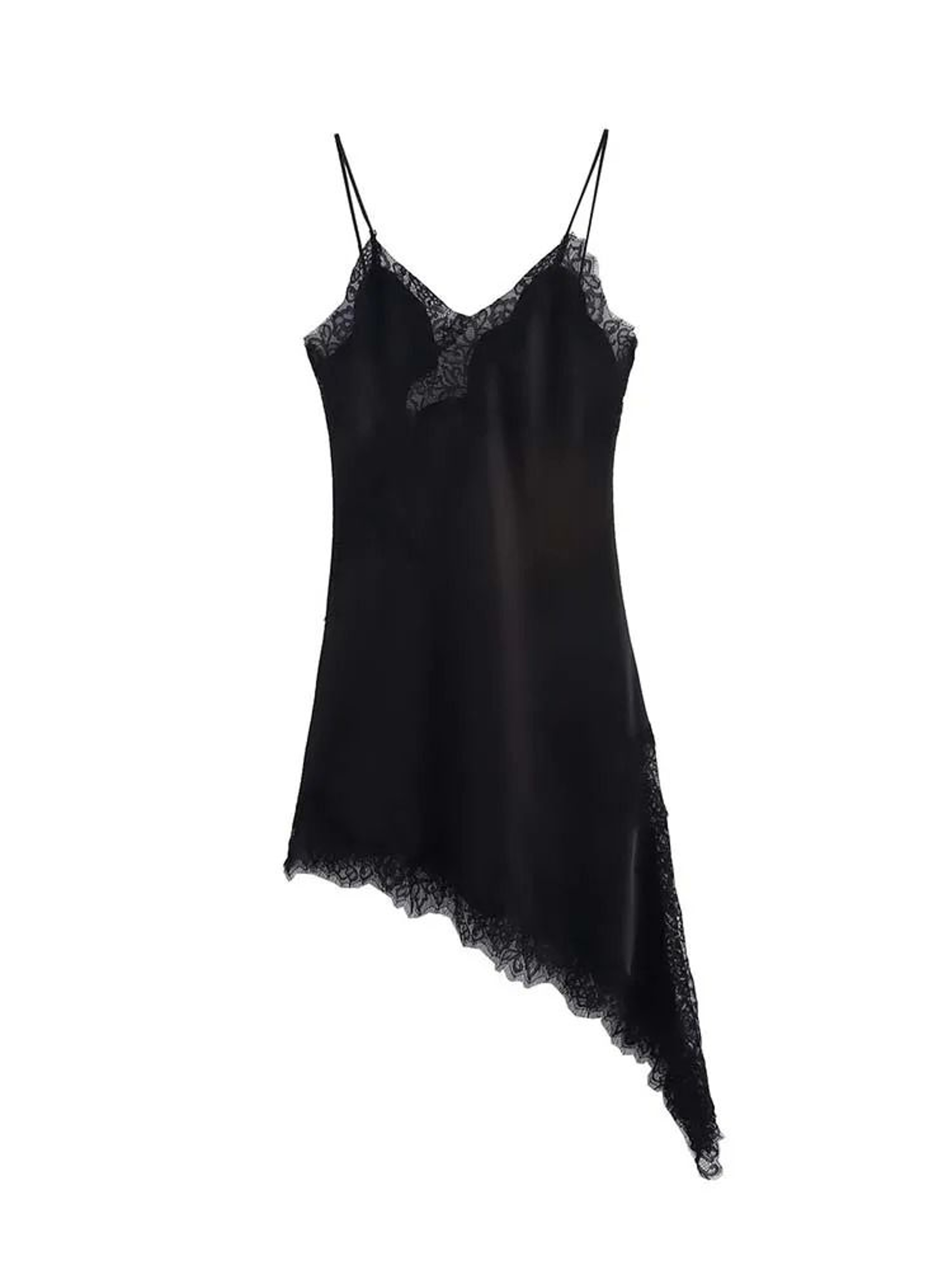 Women Fashion Sexy V Neck Lace Elegant Halter Dress Asymmetric Hem 8