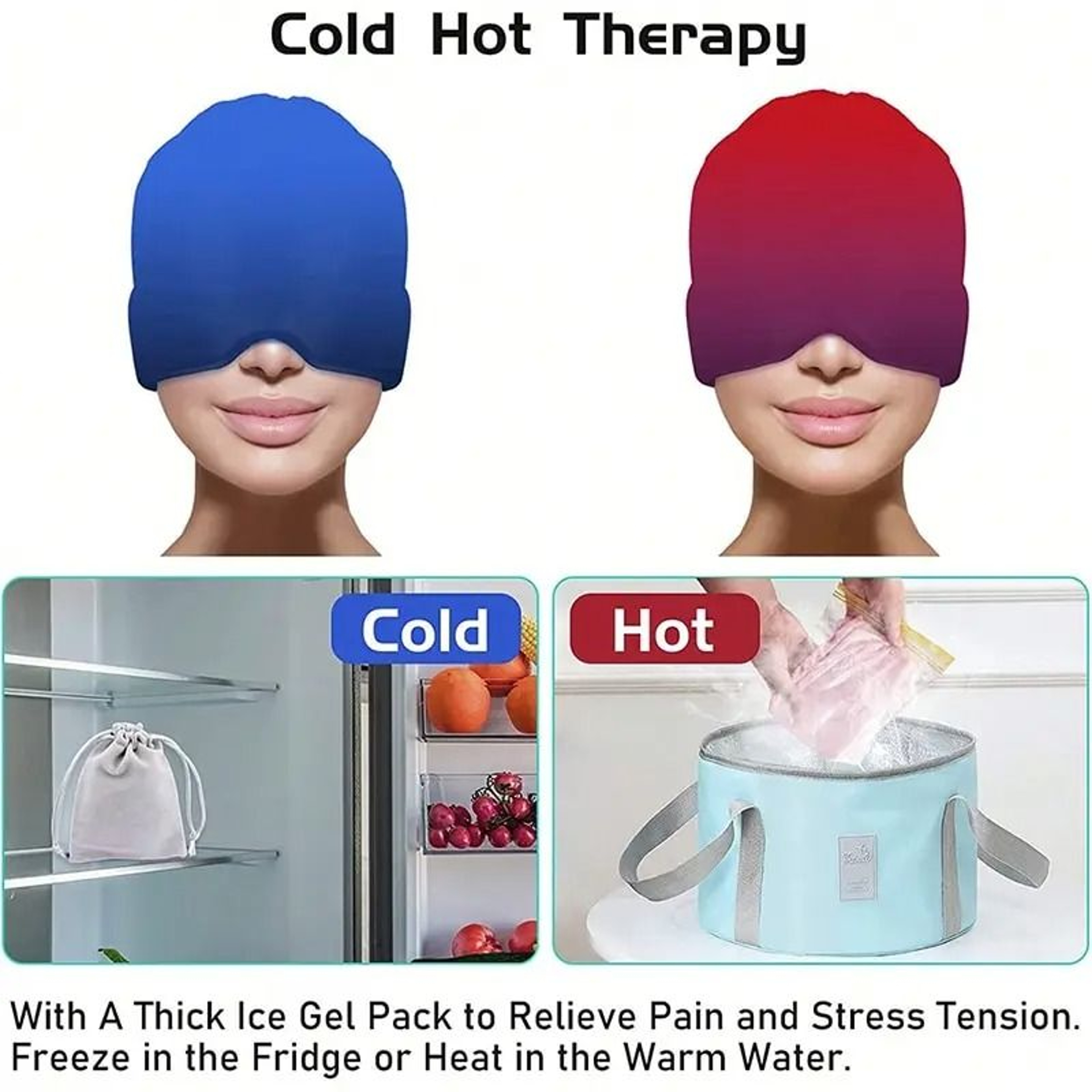 Gel Ice Headache Relief Hat Cold Therapy Cap For Migraine And Pressure Pain Relief 2