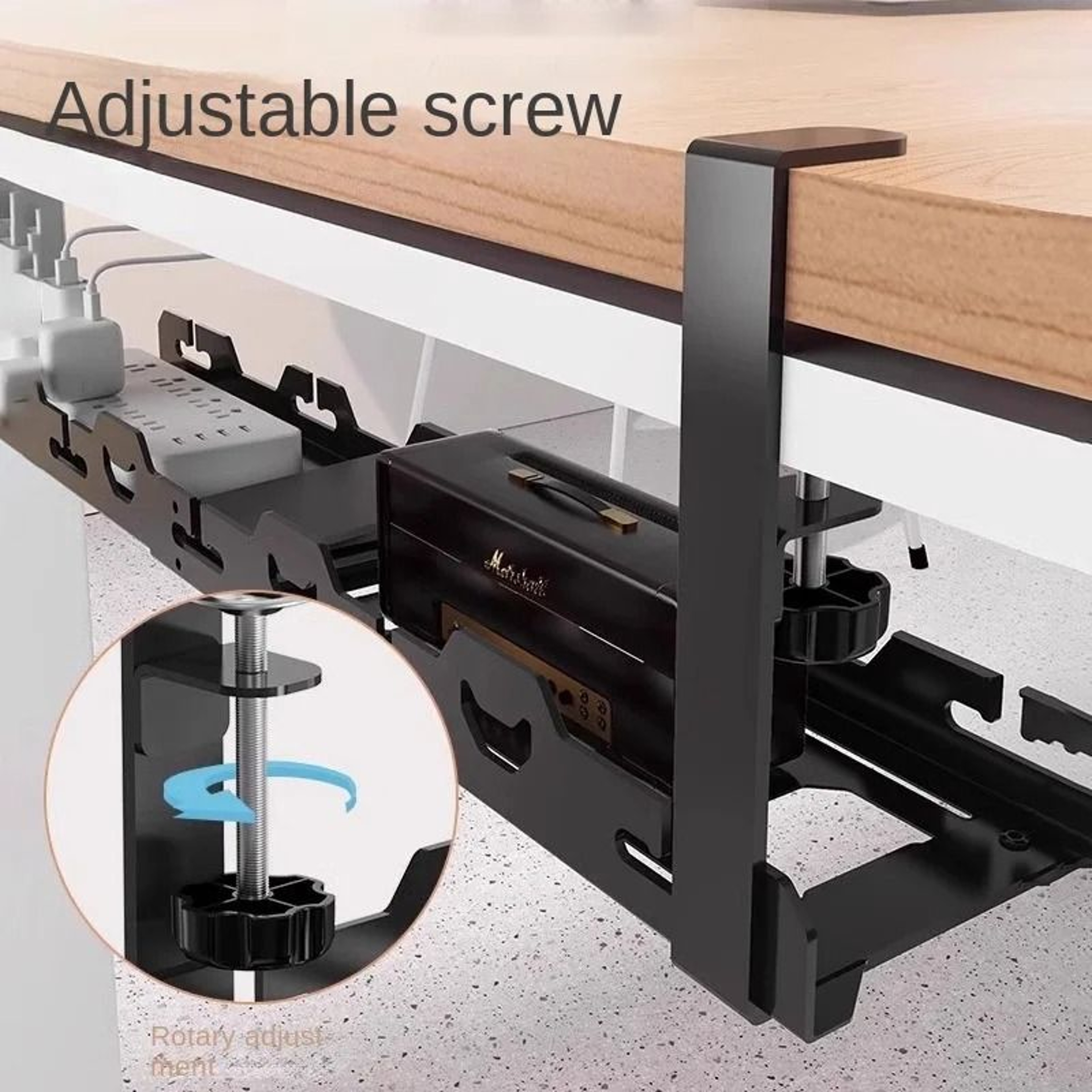 Telescopic Under Table Storage Rack Metal Cable Management Tray 3