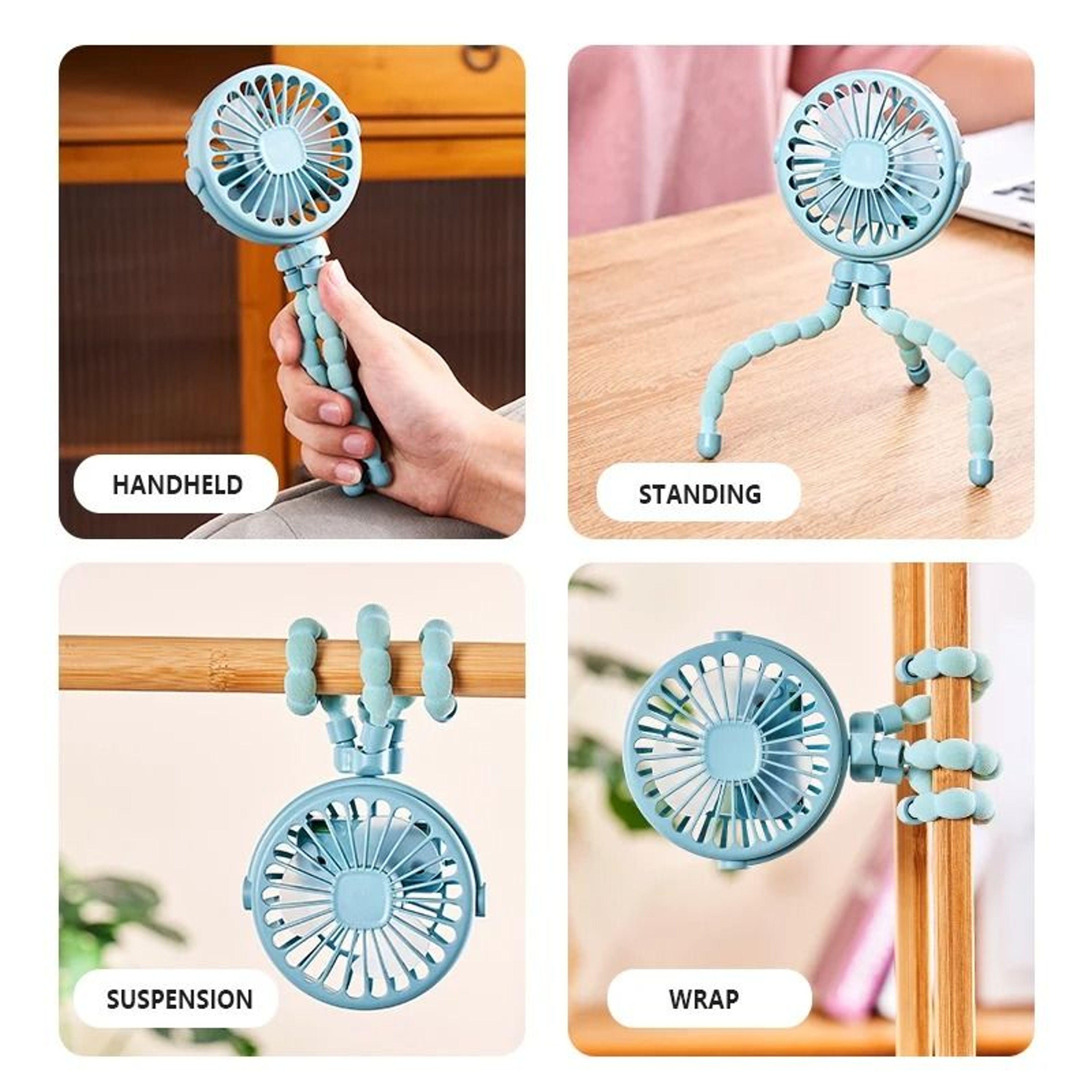 Octopus Shape Handheld Fan Standing Hanging And Winding Mini Fan 4