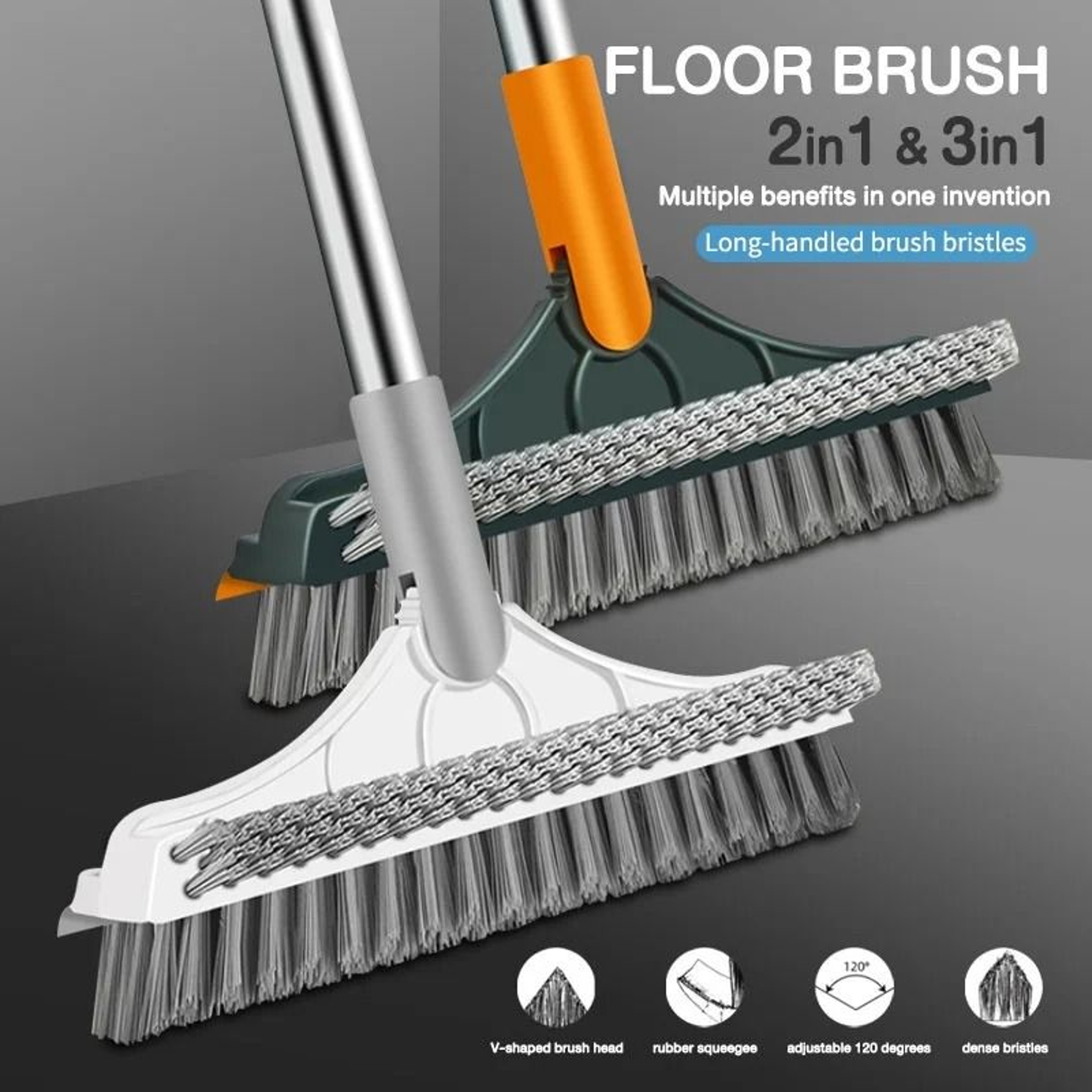 3 In 1 Long Handle Bathroom Cleaning Brush With Rotating Floor And Crevice Scrubber 0