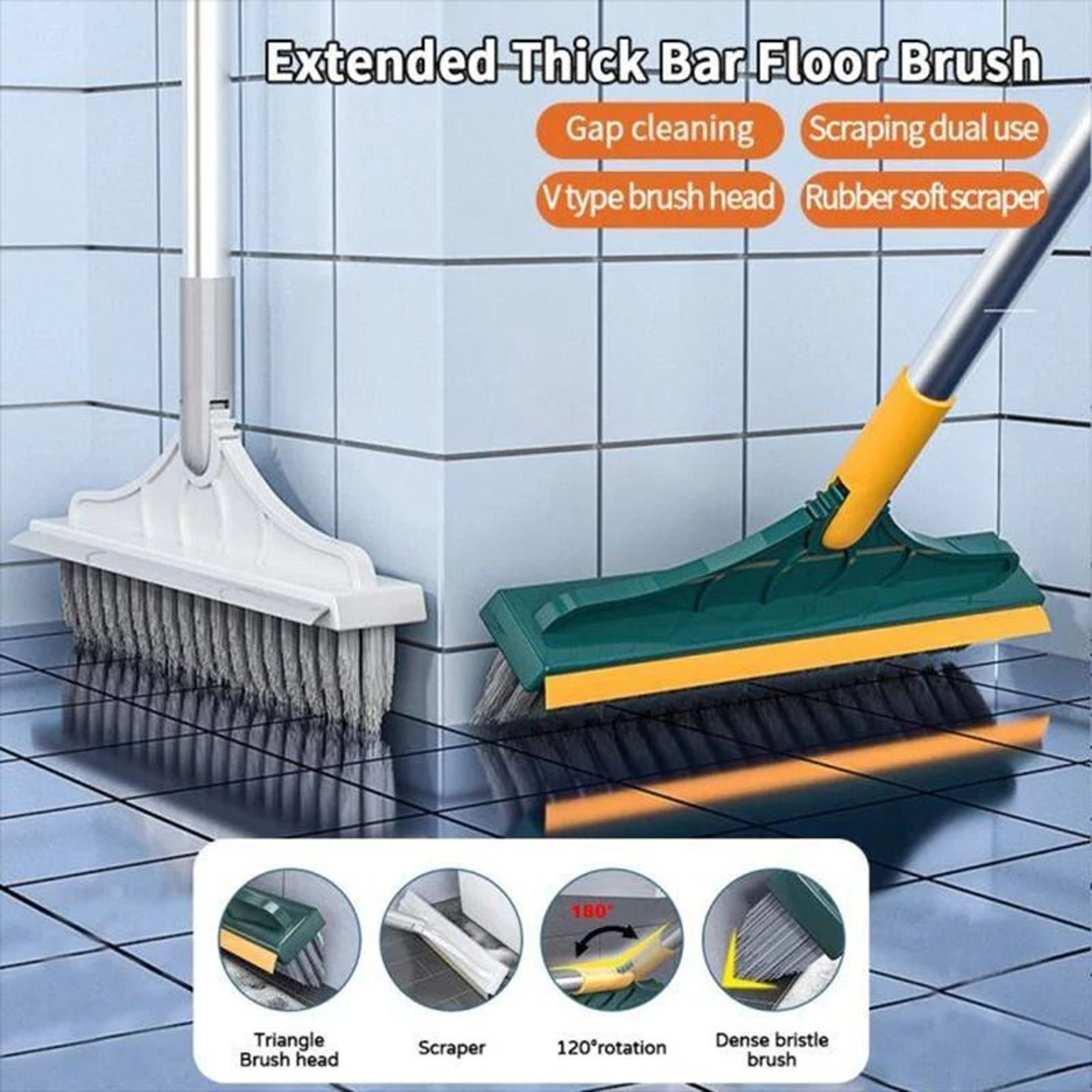 3 In 1 Long Handle Bathroom Cleaning Brush With Rotating Floor And Crevice Scrubber 1