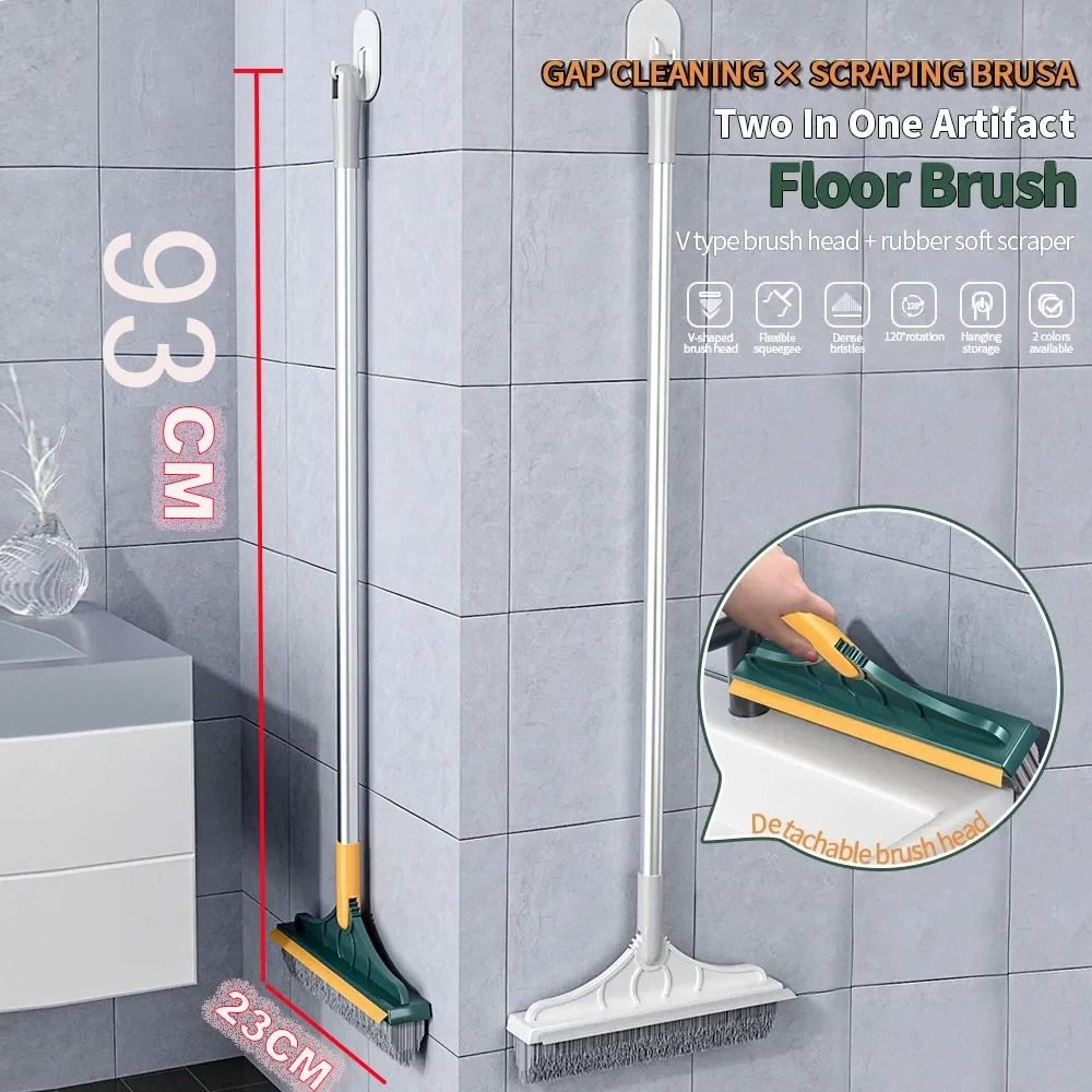 3 In 1 Long Handle Bathroom Cleaning Brush With Rotating Floor And Crevice Scrubber 4