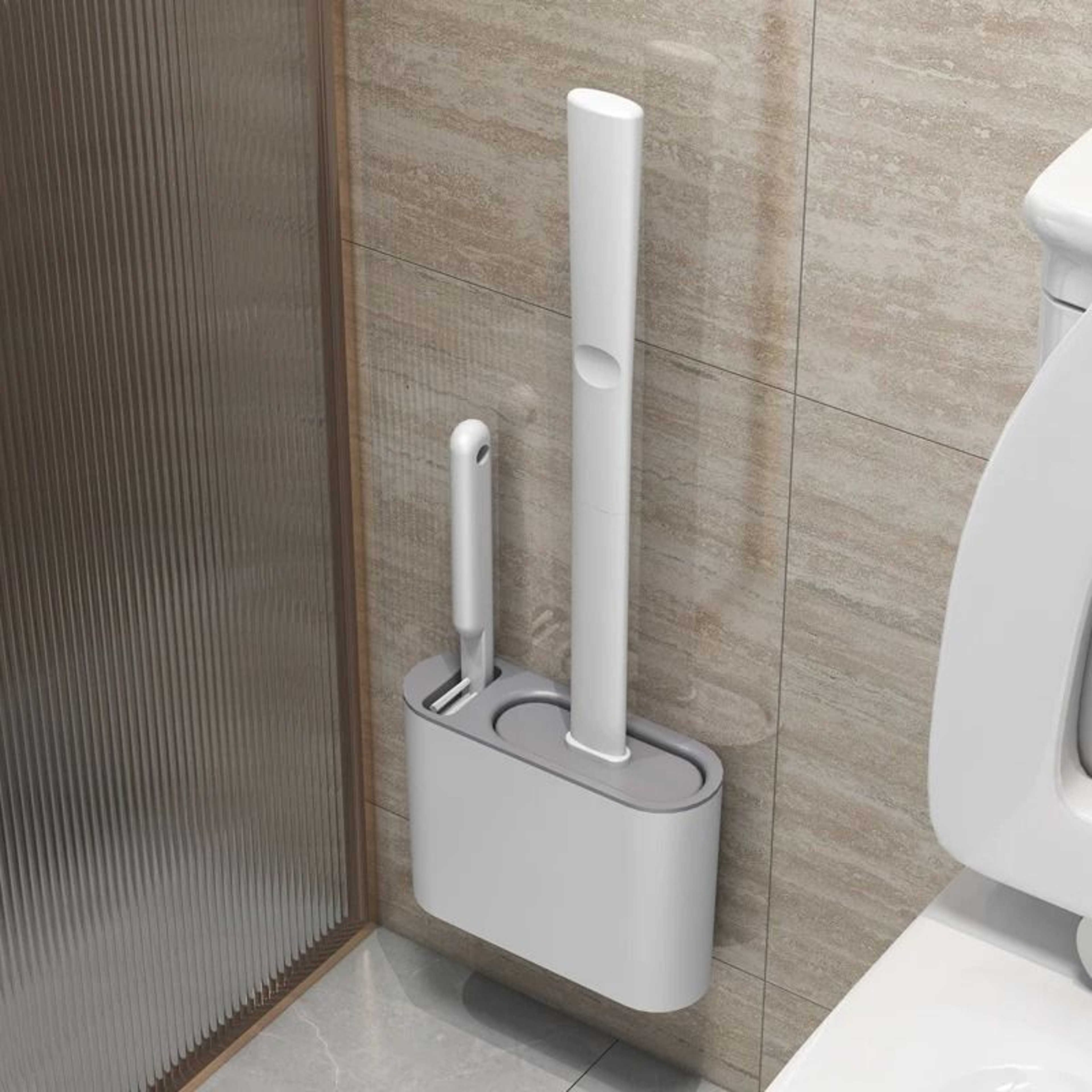 Wall Hanging Toilet Brush With Holder Long Handled Silicone Cleaning Brush 0