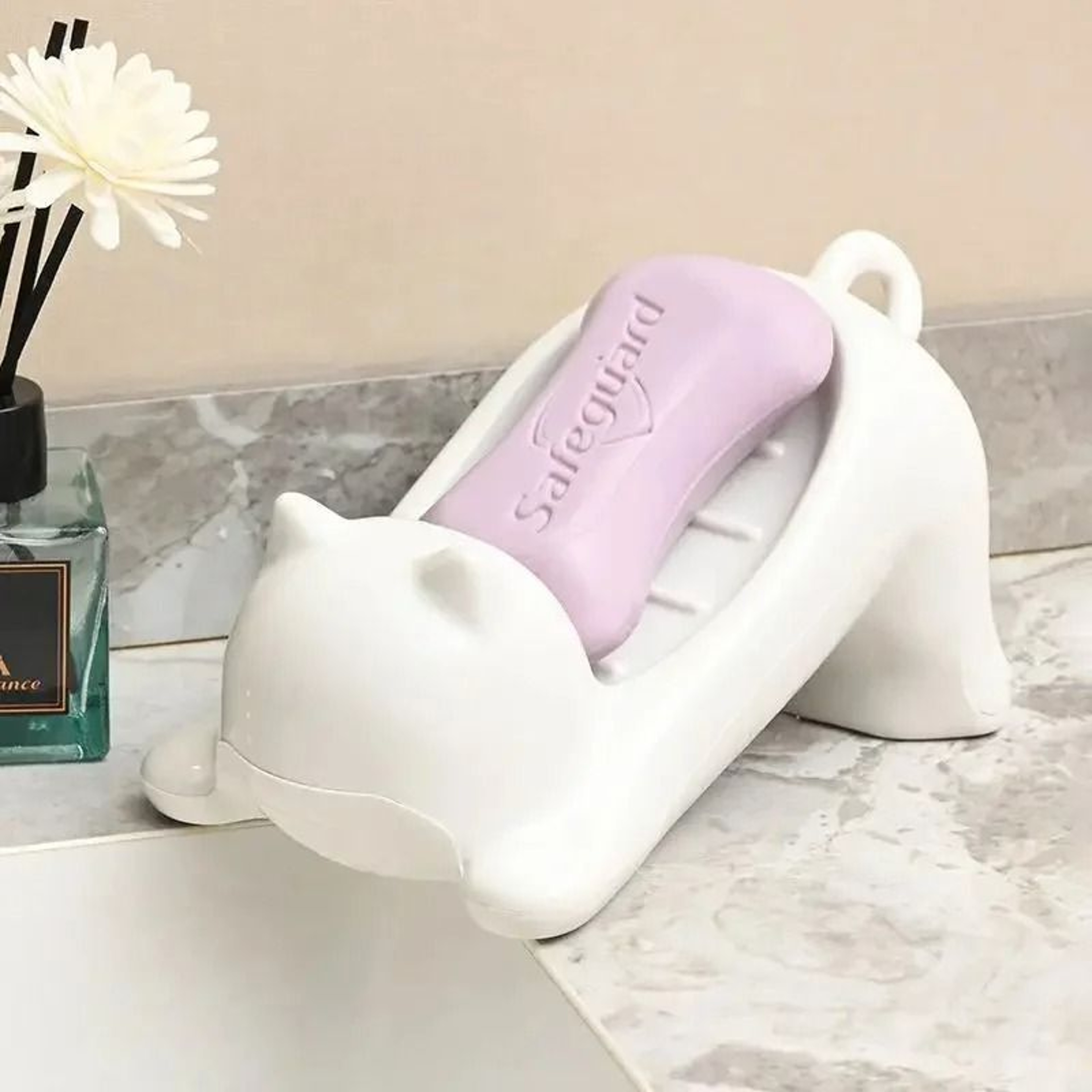 Cute Cartoon Cat Soap Dish With Drainage Plastic Holder 0