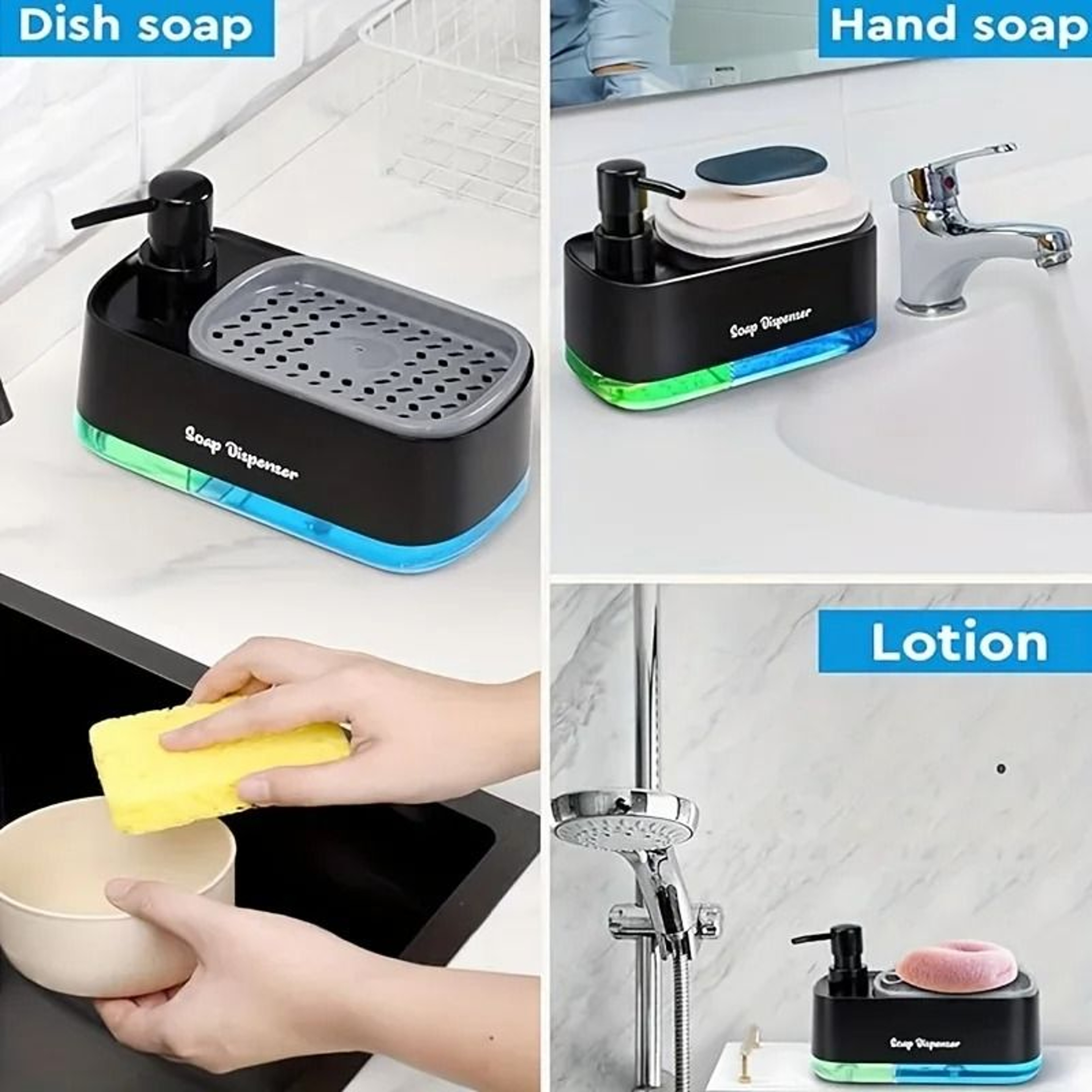 Hand And Dish Soap Dispenser Set With Sponge Holder Countertop Kitchen Soap Pump 1
