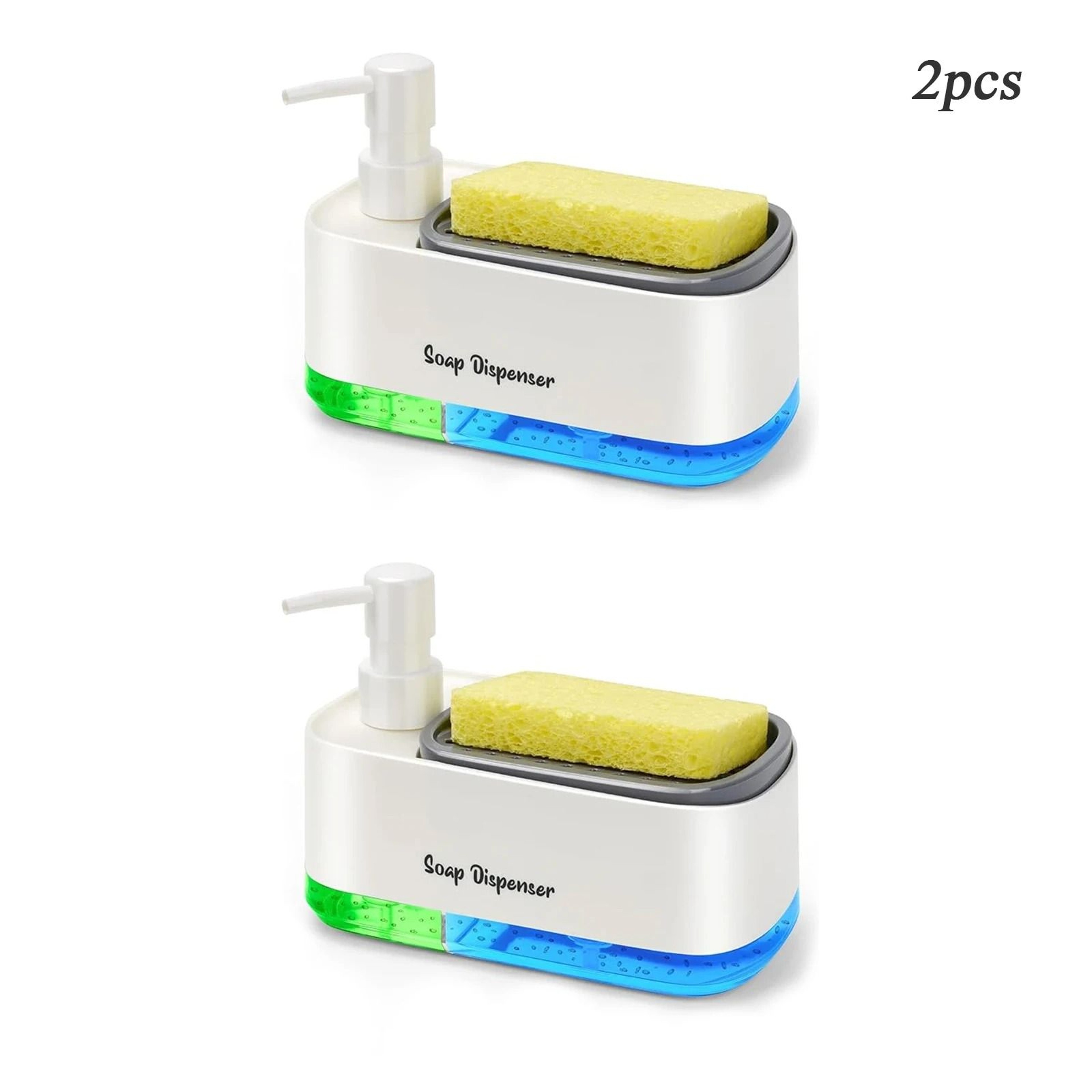 Hand And Dish Soap Dispenser Set With Sponge Holder Countertop Kitchen Soap Pump 7