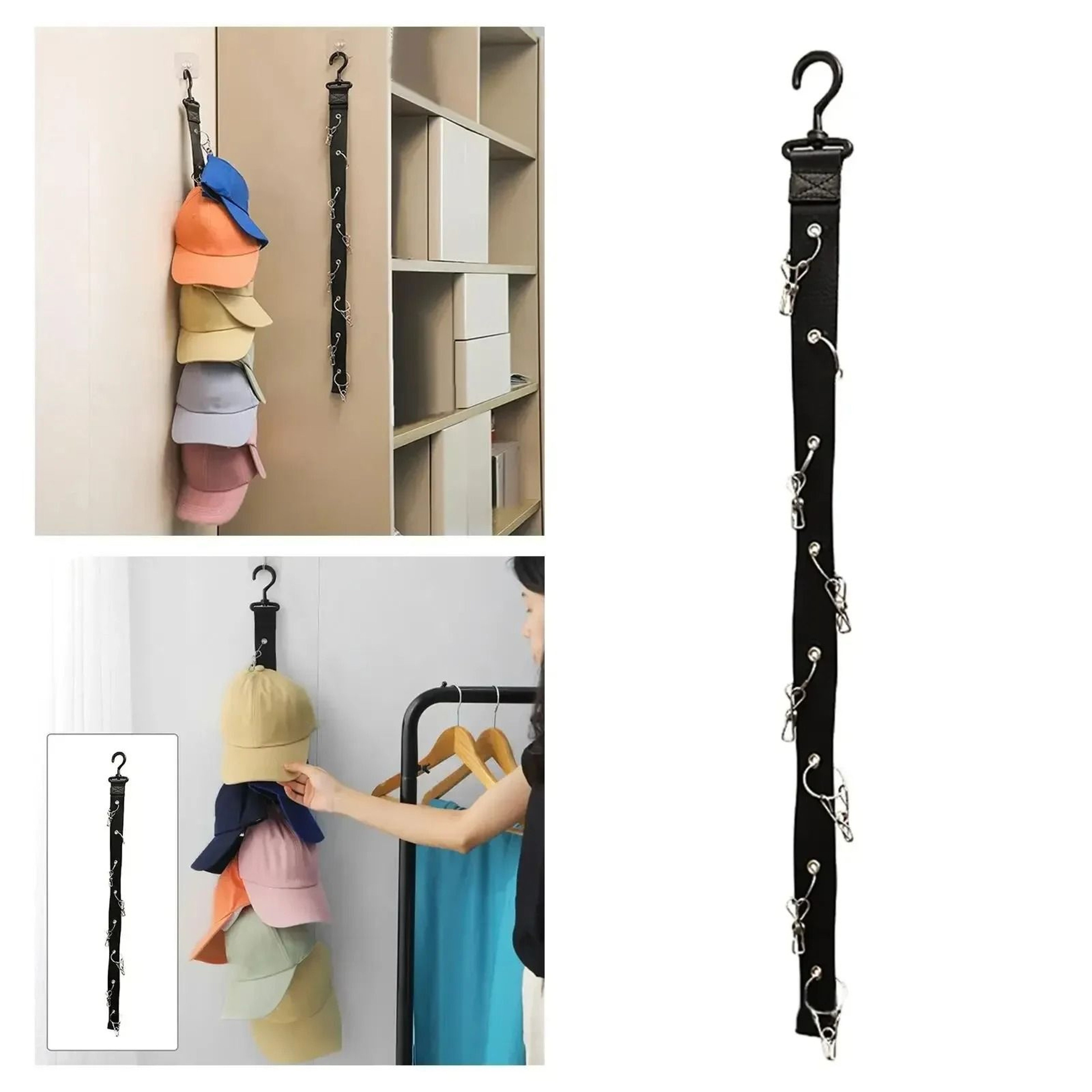 Hanging Hat Rack With Hook And Metal Clips Hat Organizer For Baseball And Golf Caps 3