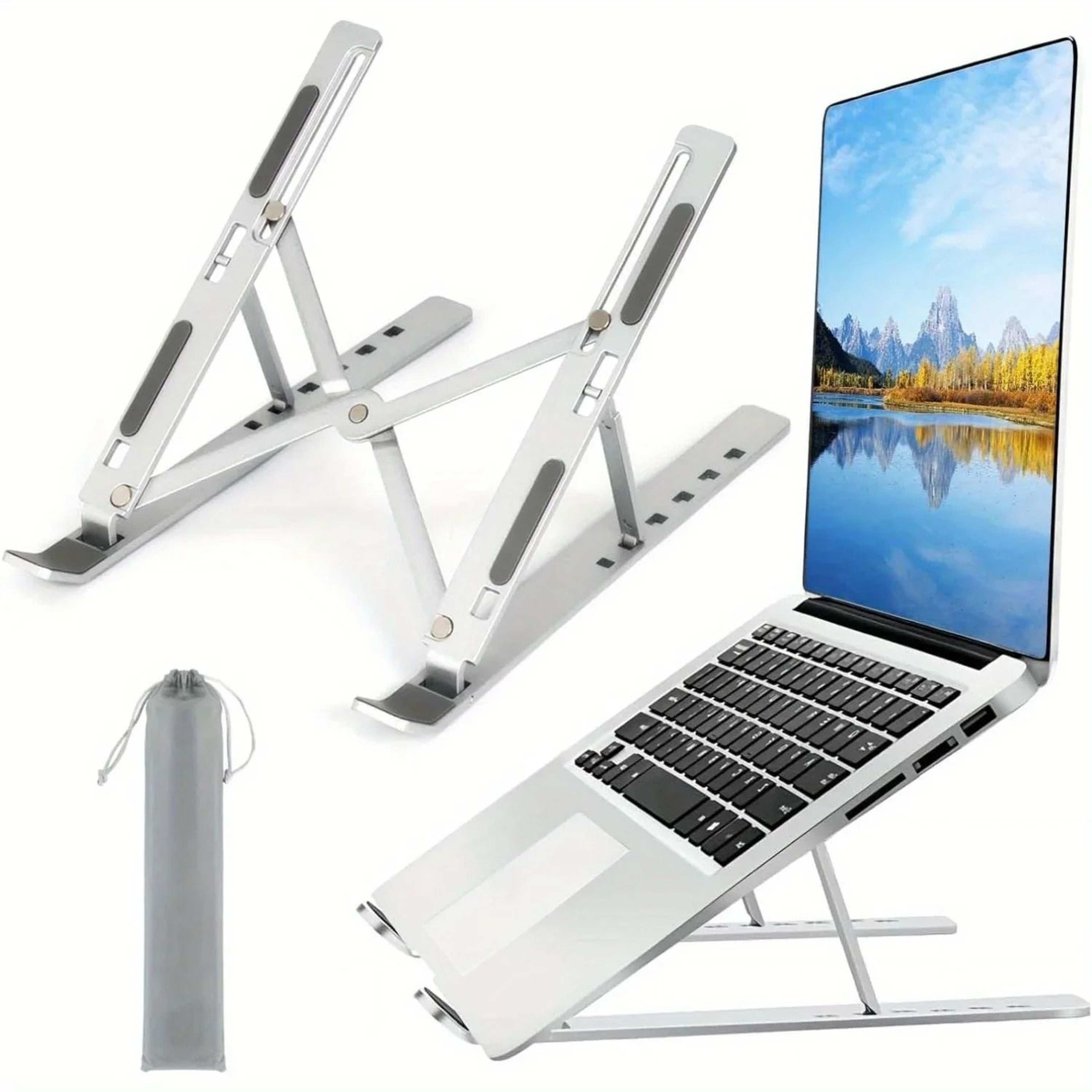 Adjustable Aluminum Laptop Stand Portable Foldable Desk Riser For 8 To 16 Inch Laptops 0