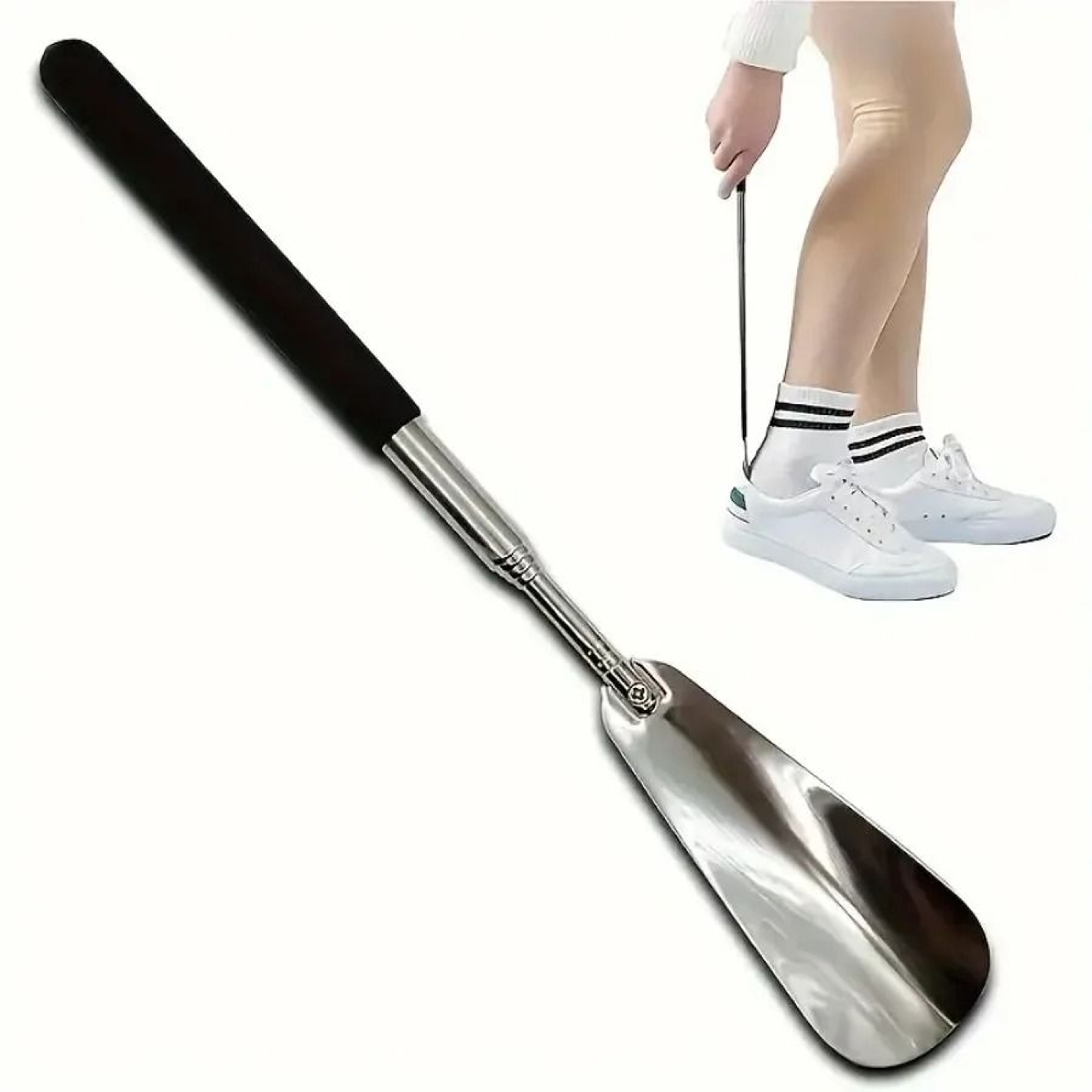 Extendable Shoe Horn Long Handle Stainless Steel Telescopic Shoehorn For Easy Wear 0