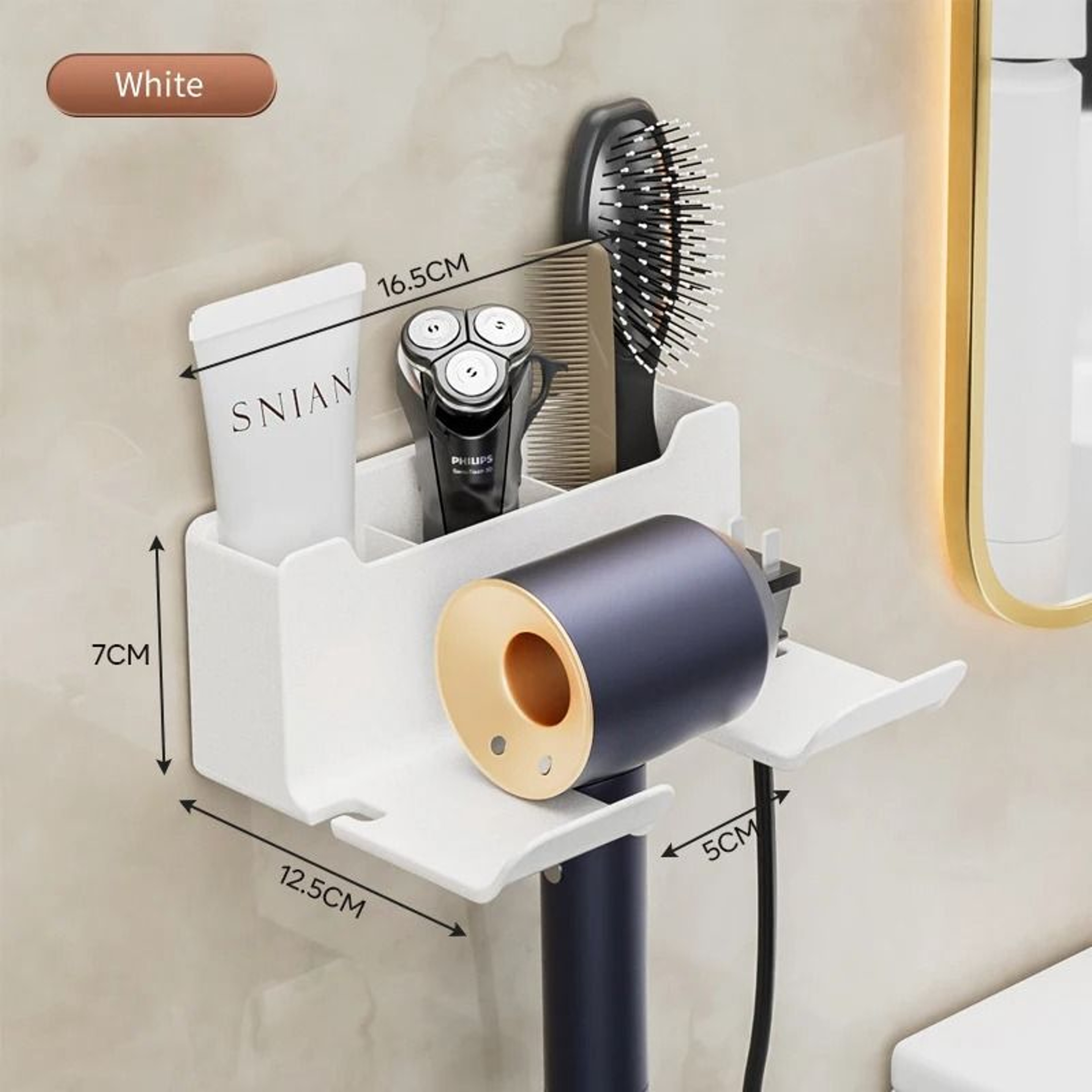 Wall Mounted Hair Dryer Holder For Bathroom Organization 10