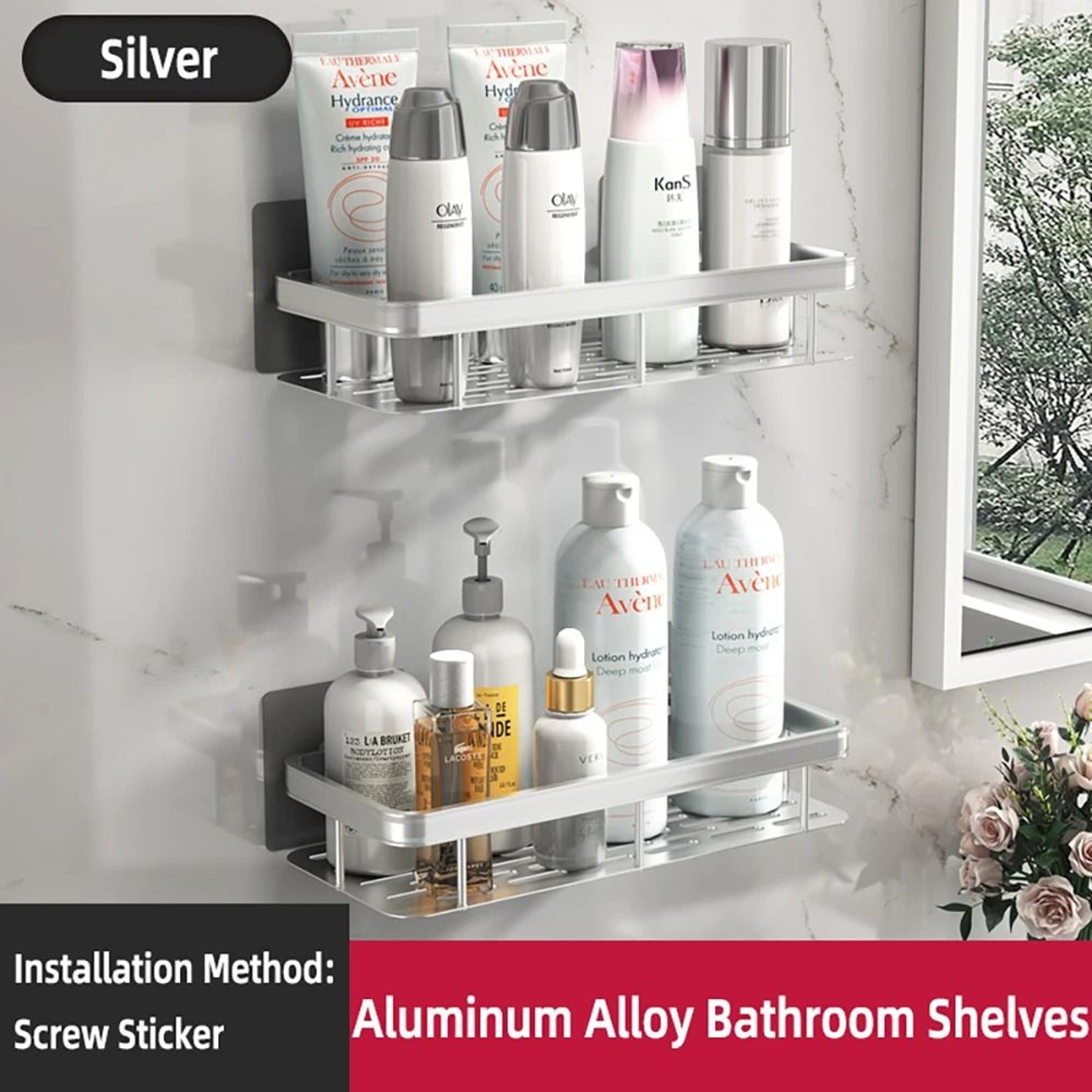 Bathroom Shelf Wall Mounted Towel Rack And Shower Storage Organizer 14