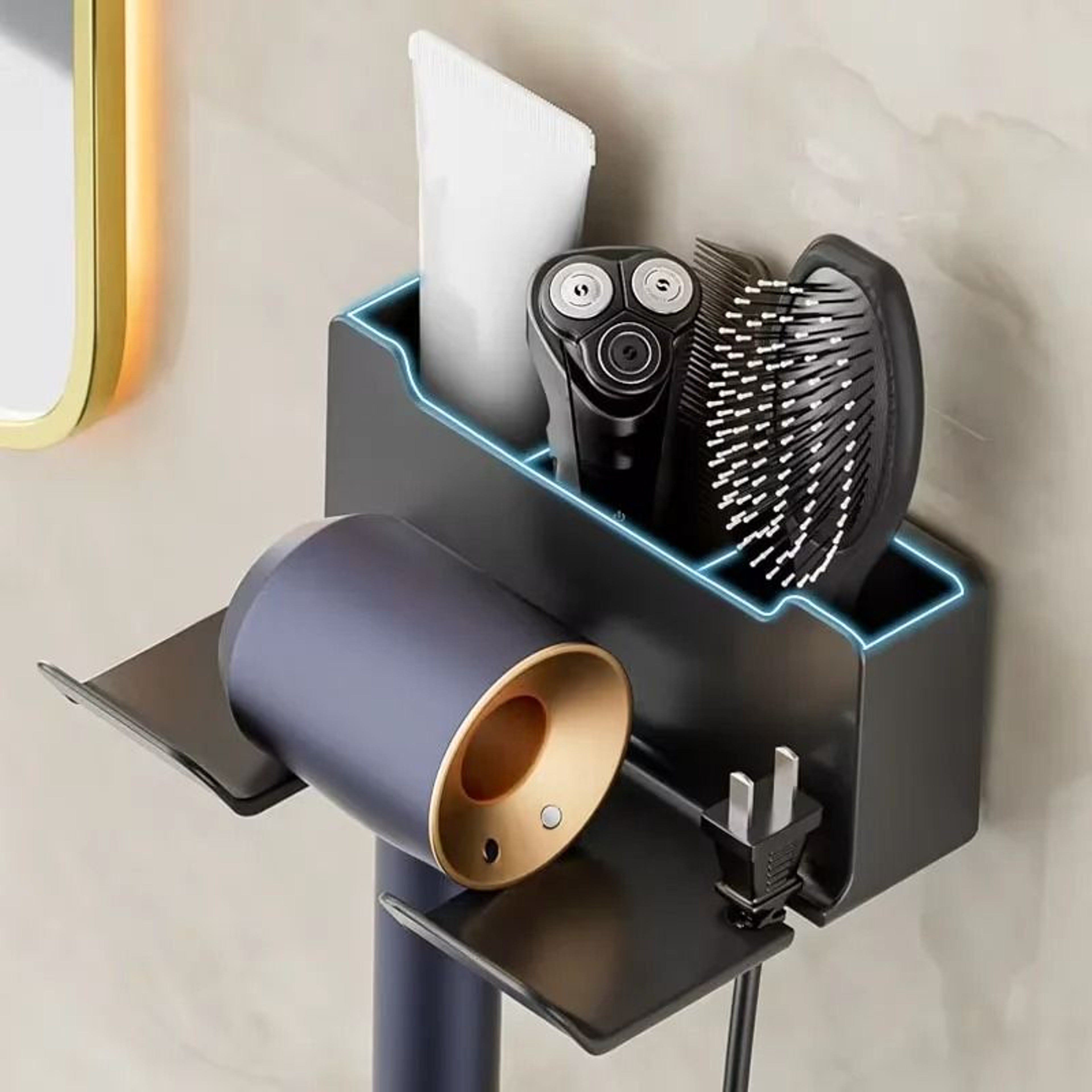 Bathroom Hair Dryer Storage Rack Wall Mounted Non Perforated Multifunctional Organizer 0