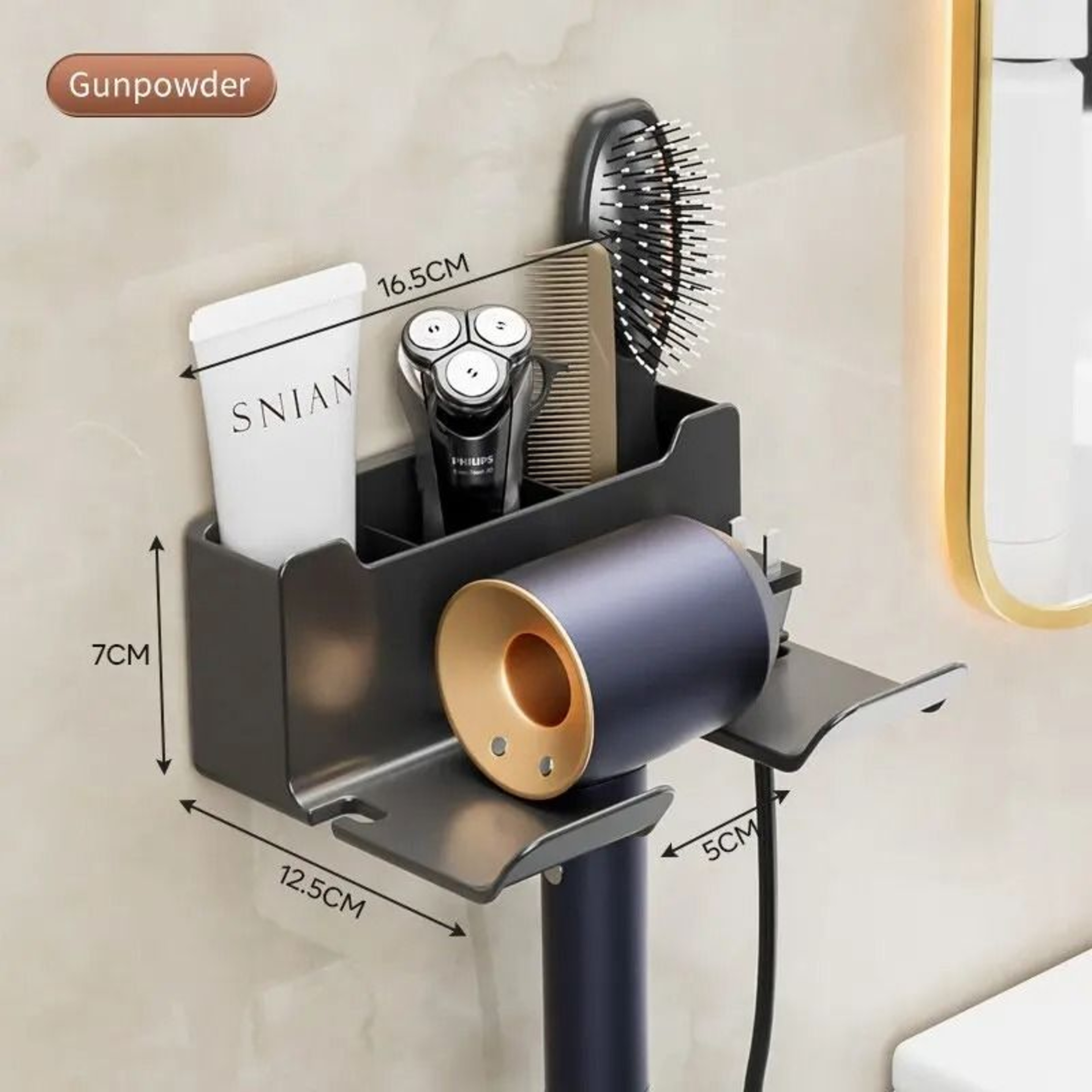 Bathroom Hair Dryer Storage Rack Wall Mounted Non Perforated Multifunctional Organizer 10