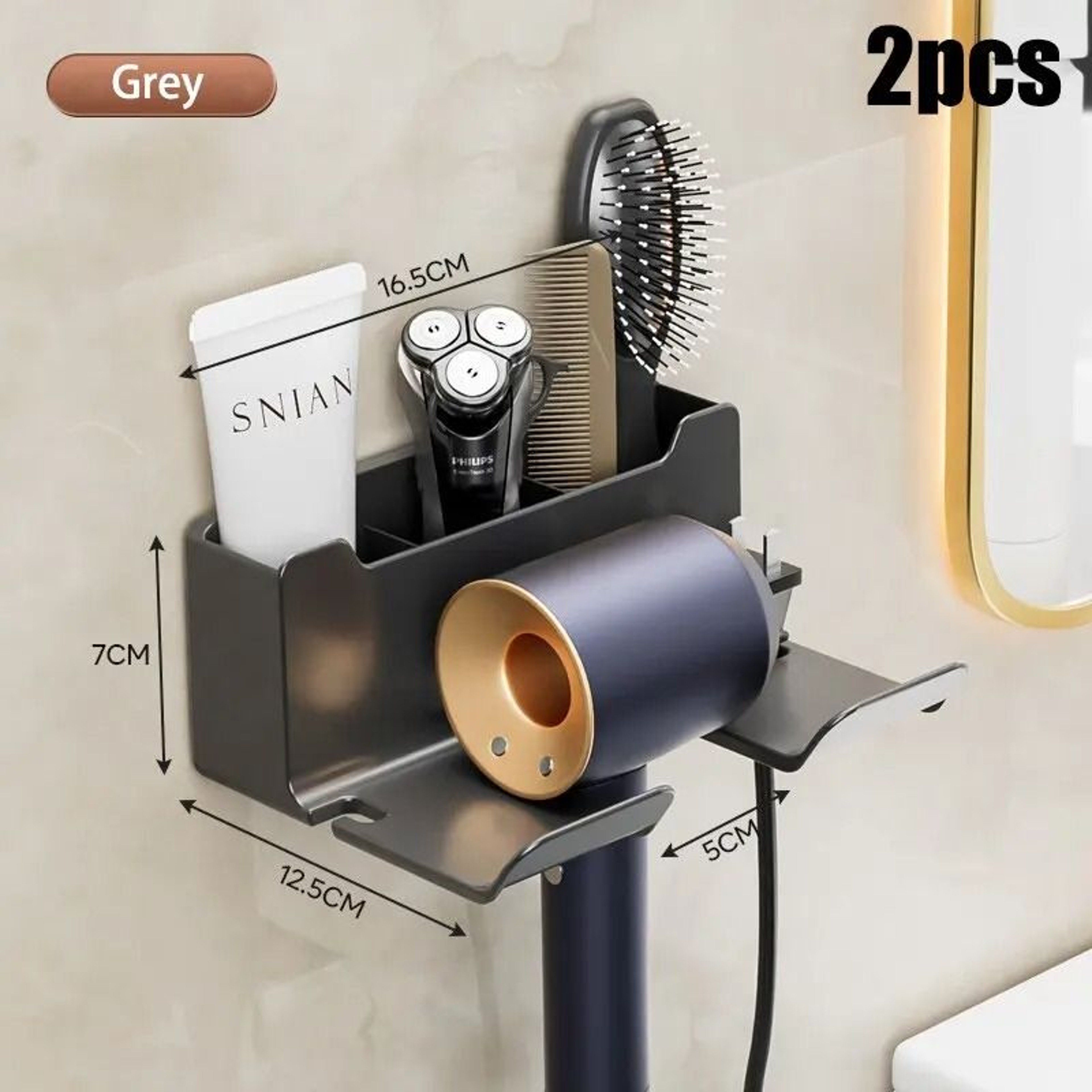Bathroom Hair Dryer Storage Rack Wall Mounted Non Perforated Multifunctional Organizer 11