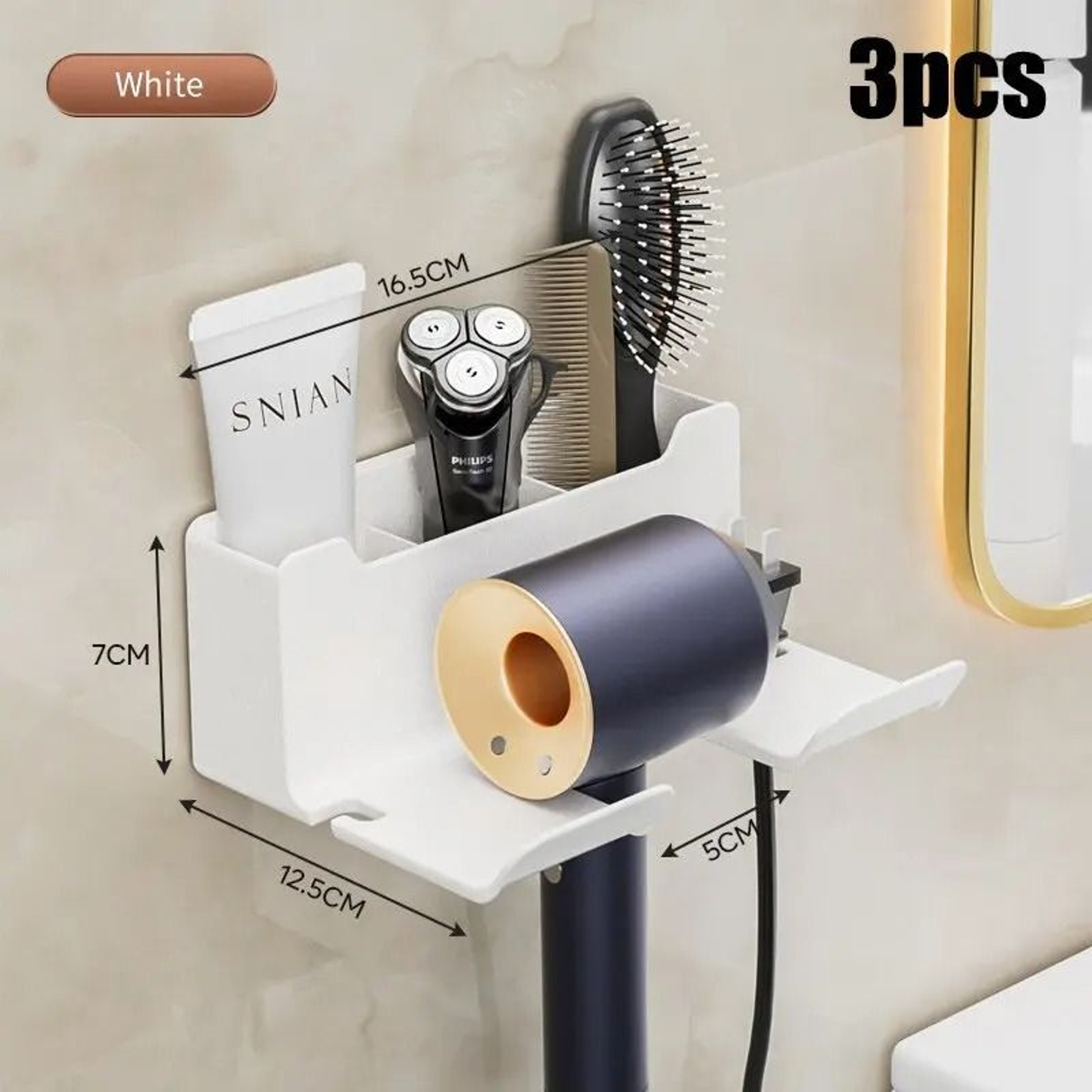 Bathroom Hair Dryer Storage Rack Wall Mounted Non Perforated Multifunctional Organizer 12