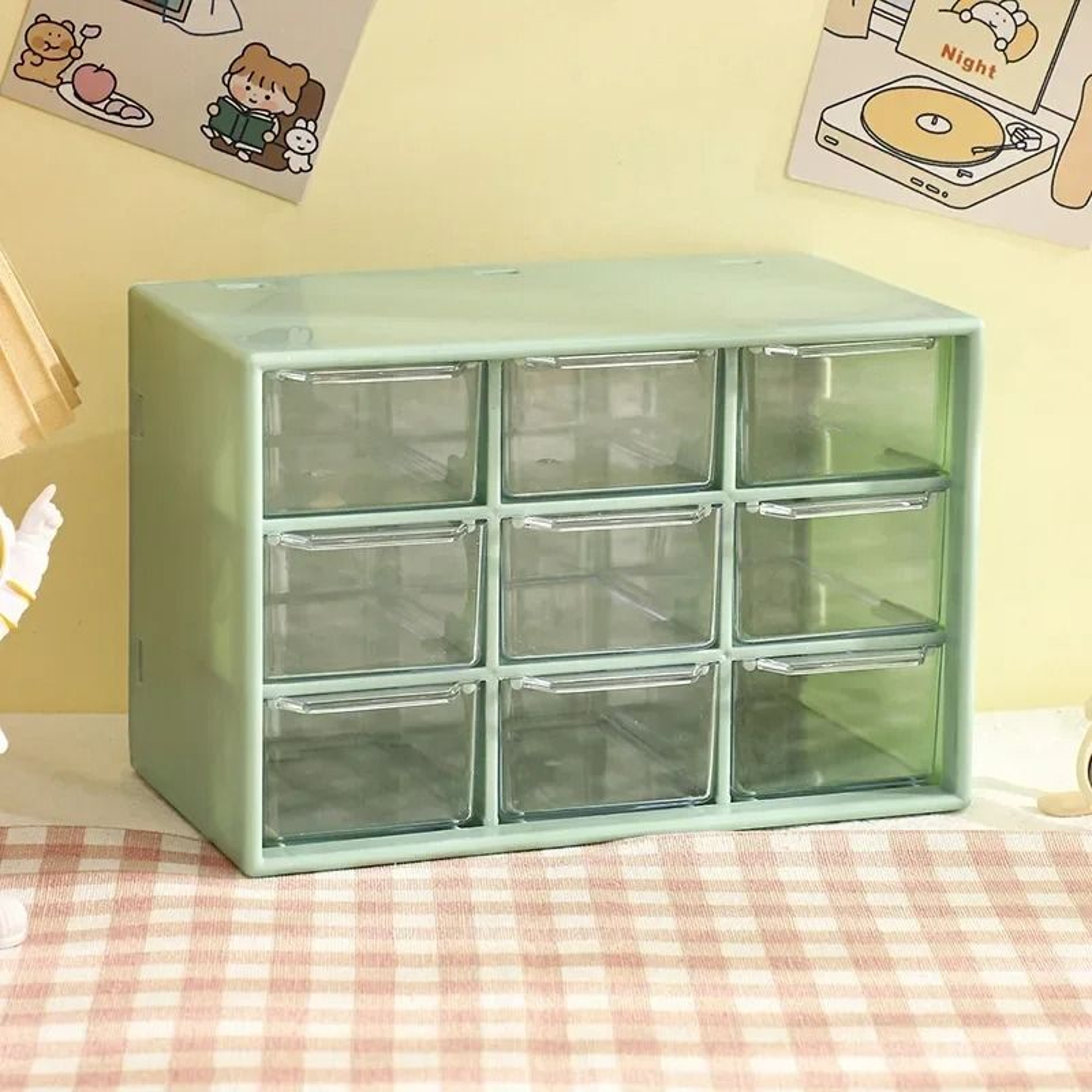 Desktop 9 Grid Storage Box Organizer With Transparent Drawers For Desk And Home 10