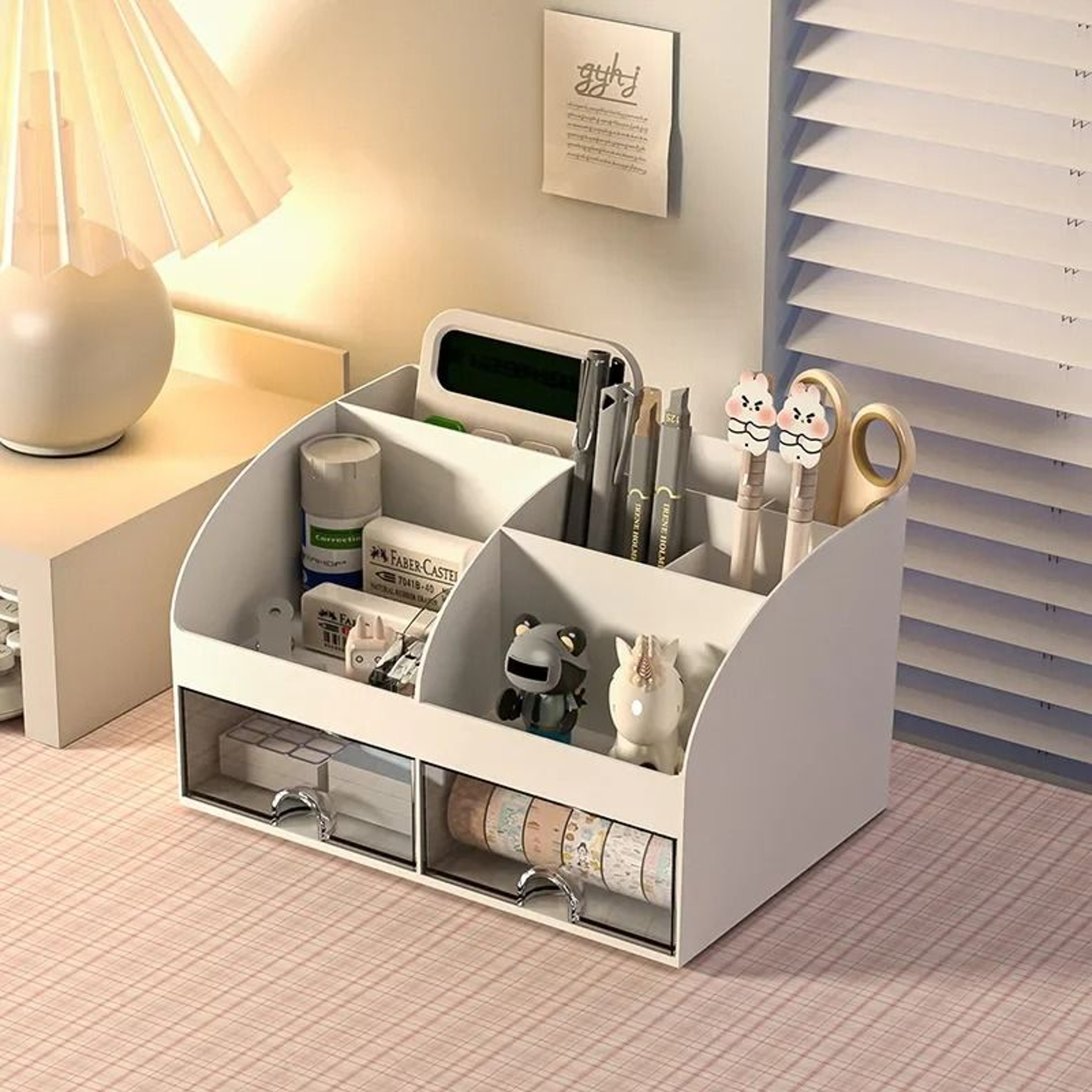 Office Desktop Storage Box Organizer With Dual Drawers 0