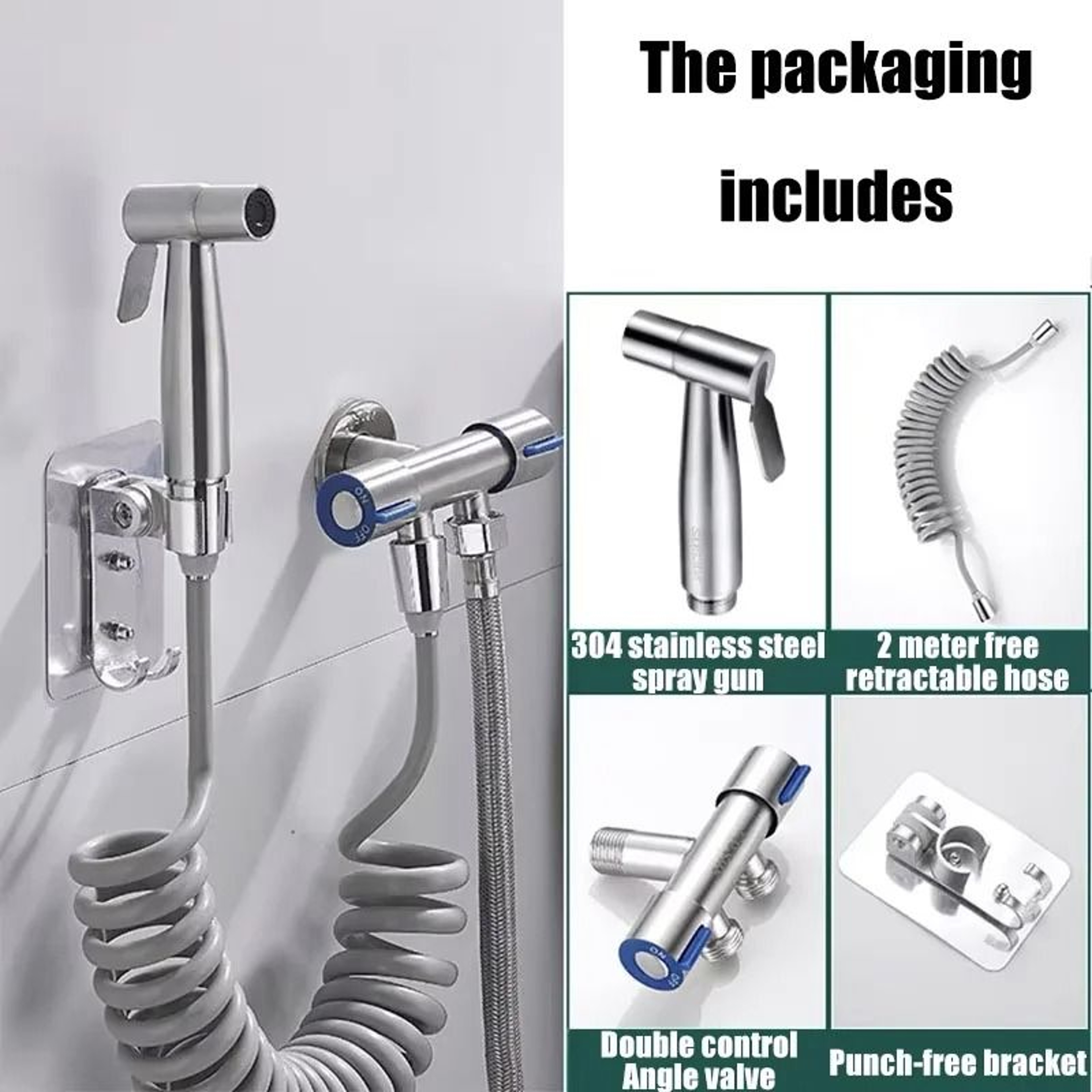 Bathroom Handheld Toilet Spray Set With Double Outlet Corner Valve 0