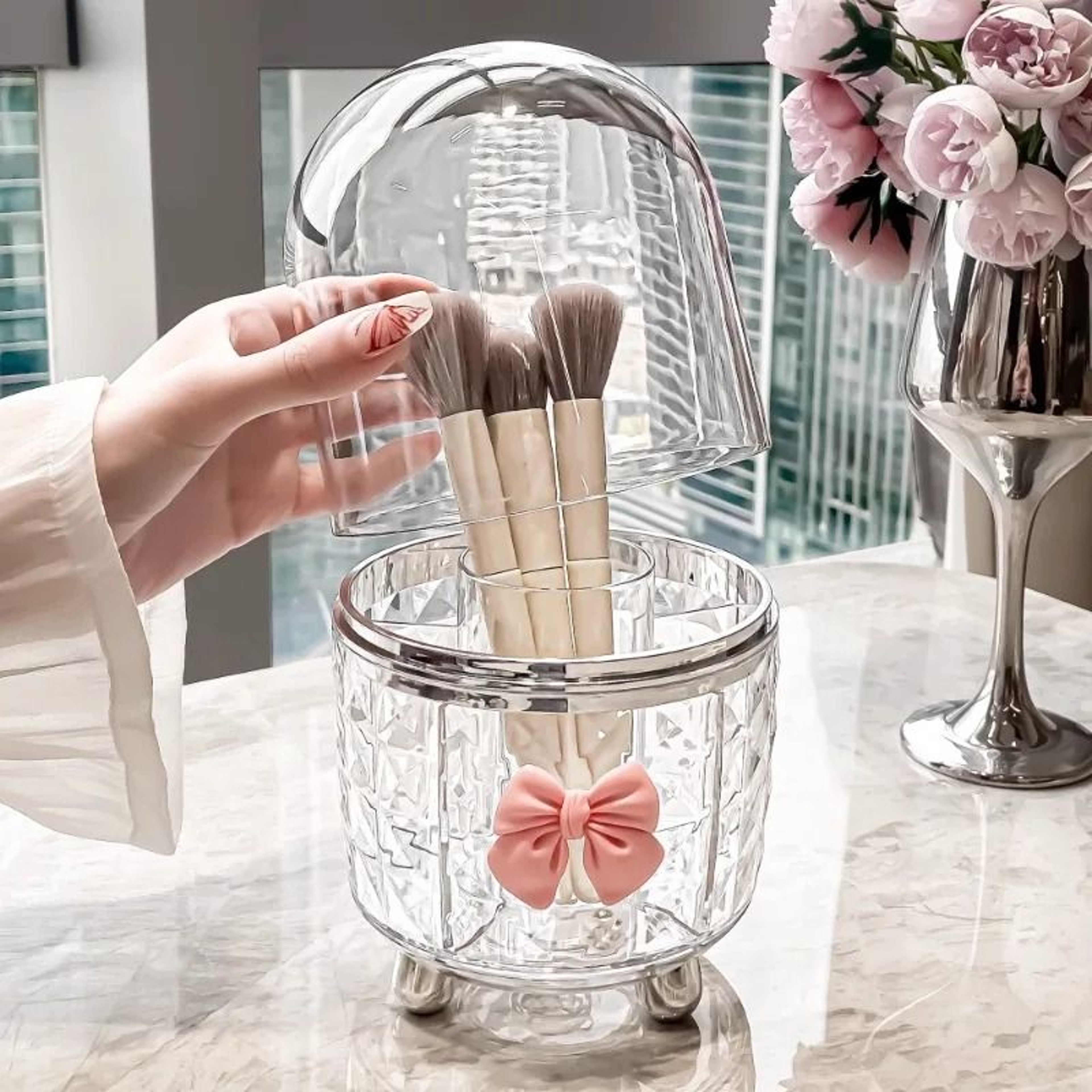 Rotating Cosmetic Makeup Organizer Storage Tube With Lid 4